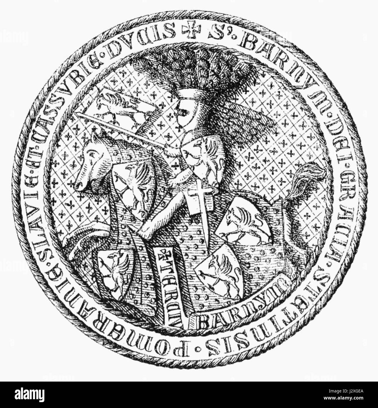 Il Barnim III Siegel si riferisce a un sigillo storico associato a Barnim III, un duca di Pomerania nel XIII secolo. Il sigillo indica il suo governo e la sua autorità durante questo periodo. Foto Stock