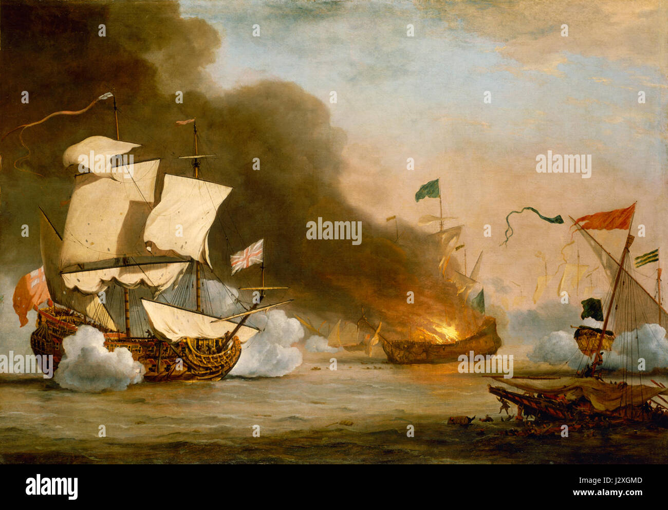 Una nave inglese in azione con barbari, circa 1685 Foto Stock