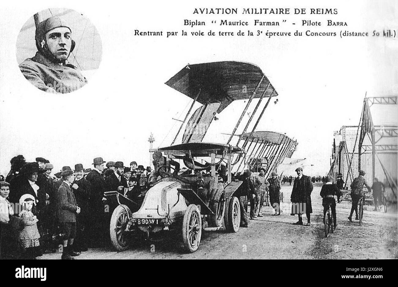 Il Biplan Farman, un tipo di primo aereo, partecipò al Concorso di aviazione militare del 1911 in Francia. Fu una pietra miliare importante nella storia dell'aviazione, mostrando i primi progressi nella progettazione di aerei militari. Foto Stock