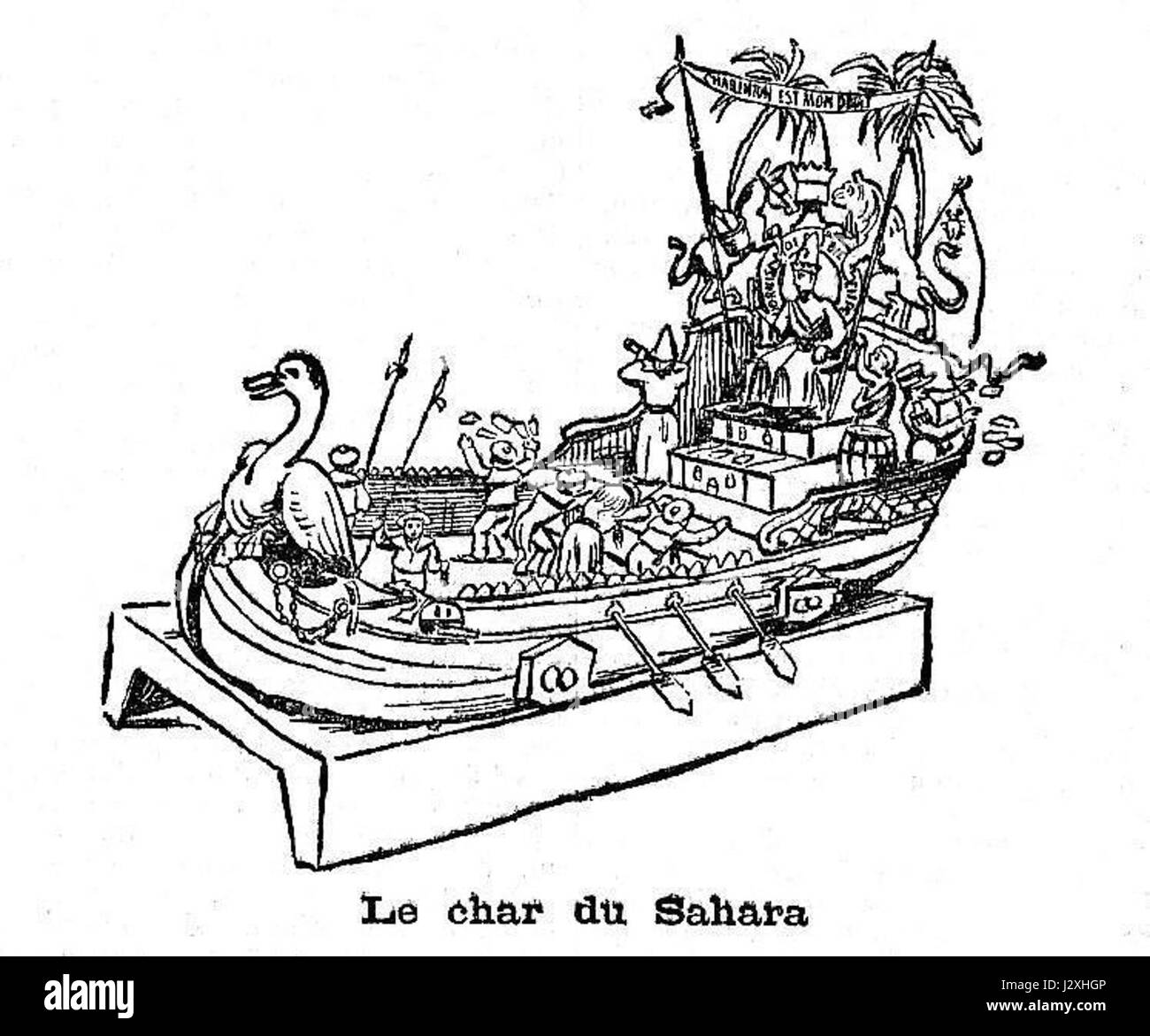 Il "Char du Sahara" si riferisce a uno storico veicolo militare francese del 1904 utilizzato nella regione del Sahara. Questo tipo di veicolo era cruciale per attraversare il paesaggio desertico e sostenere le operazioni militari in Nord Africa. Foto Stock