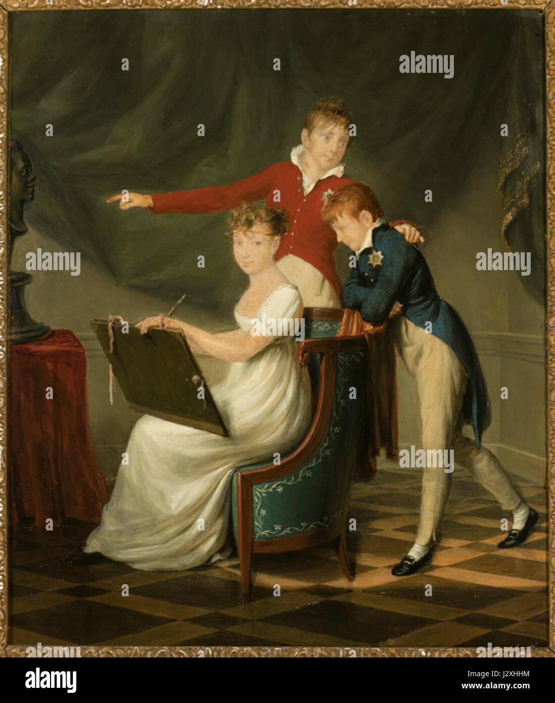 Questo ritratto del 1806 di F. Ferriere raffigura Anna Pavlovna, Nicola i di Russia, e Michael Pavlovich, mostrando la famiglia reale russa durante l'inizio del XIX secolo. L'opera d'arte cattura l'abbigliamento regale e la postura aristocratica dei soggetti, offrendo una visione dell'aspetto della monarchia russa in quel momento. Foto Stock