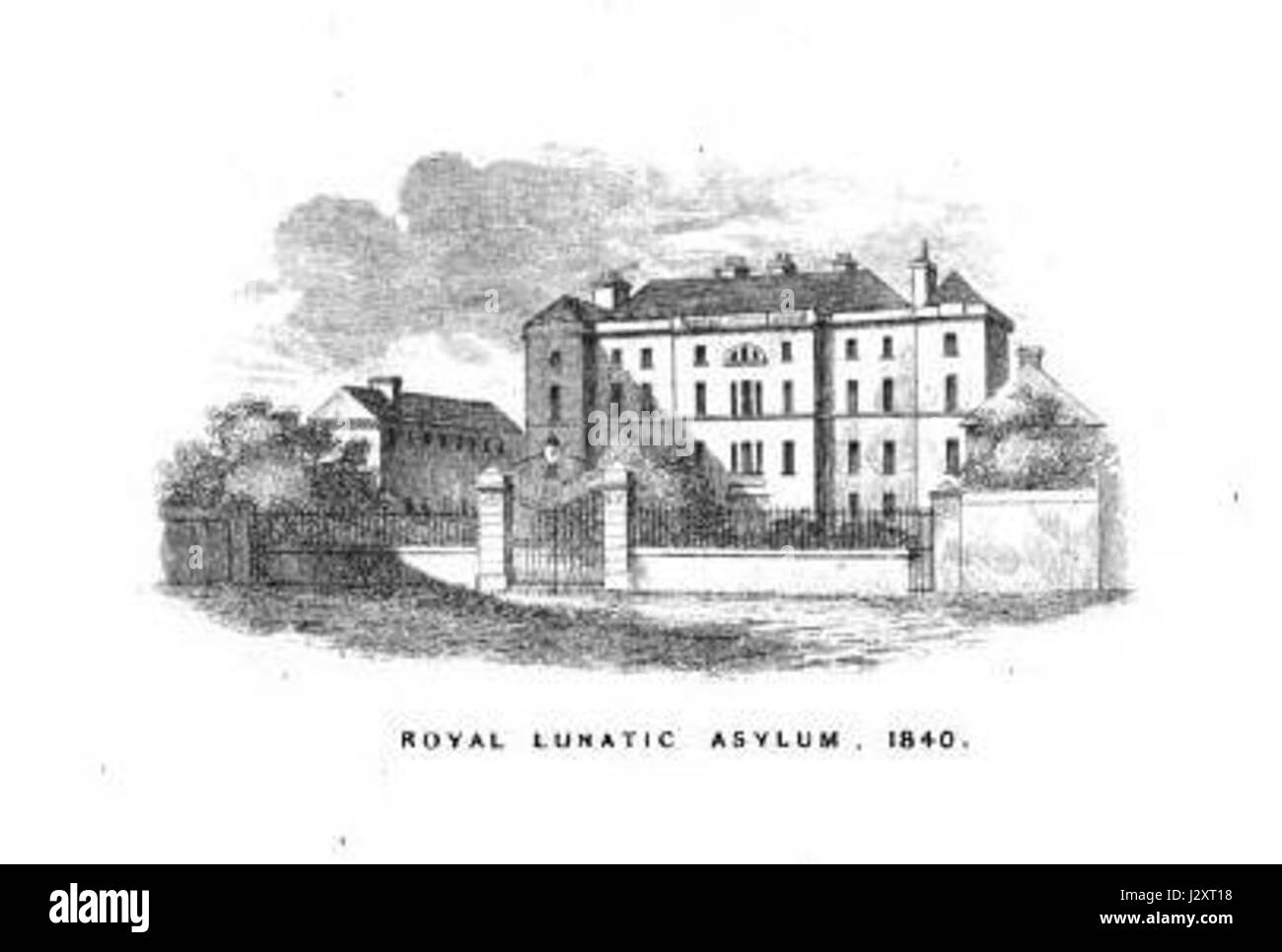 L'Asylum Montrose, fondato nel 1840, era un'istituzione storica nota per il suo ruolo nella cura della salute mentale. Ha svolto un ruolo chiave nello sviluppo precoce dell'assistenza psichiatrica nella regione, offrendo servizi a coloro che hanno bisogno di cure durante quel periodo. Foto Stock