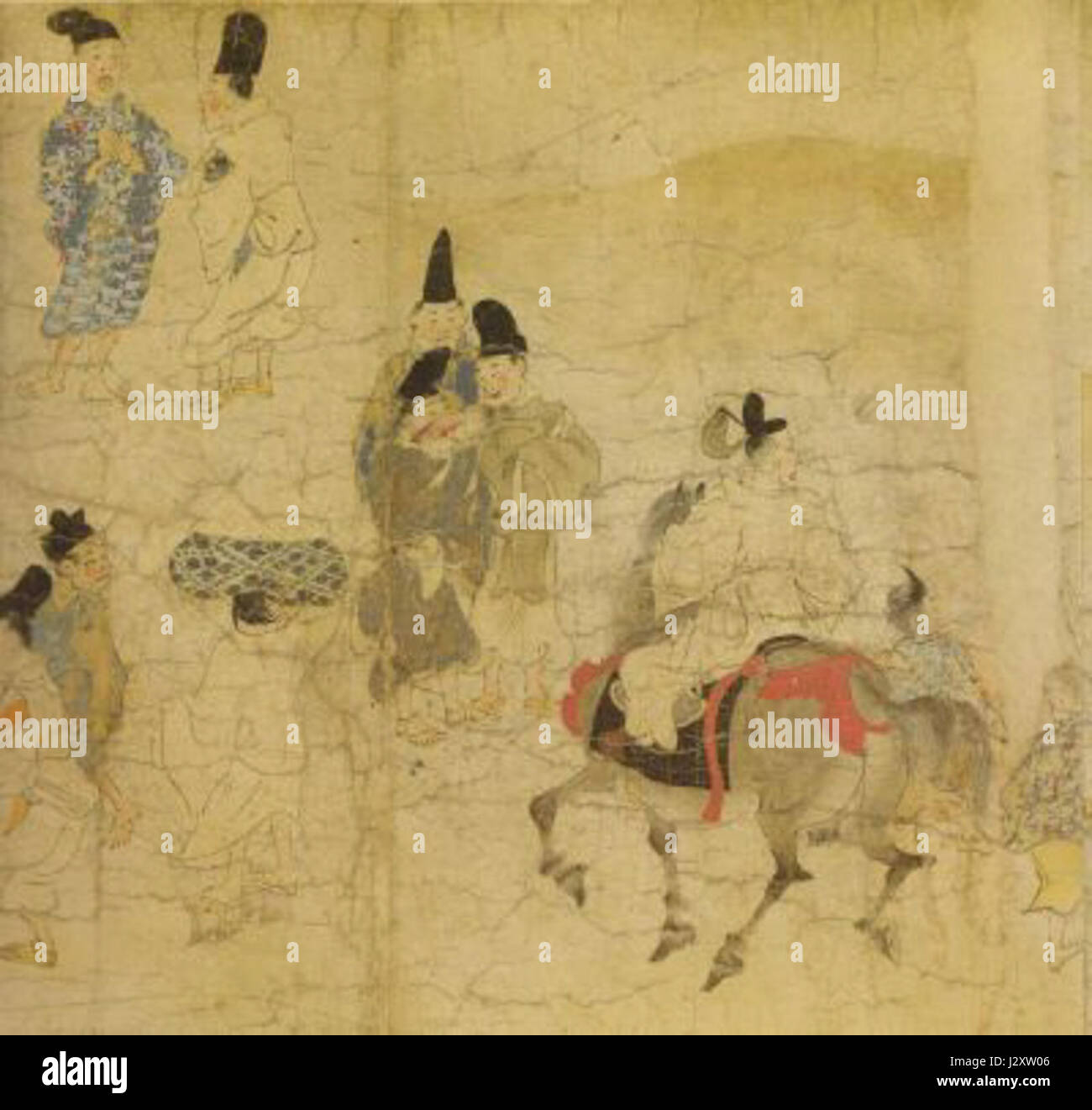 Ban Dainagon Ekotoba è un'antica narrazione dipinta giapponese (ekotoba) che raffigura eventi storici. Questo lavoro rappresenta la tradizione dei rotoli illustrati giapponesi, probabilmente focalizzati sui racconti sussurranti di una nobile famiglia. Foto Stock