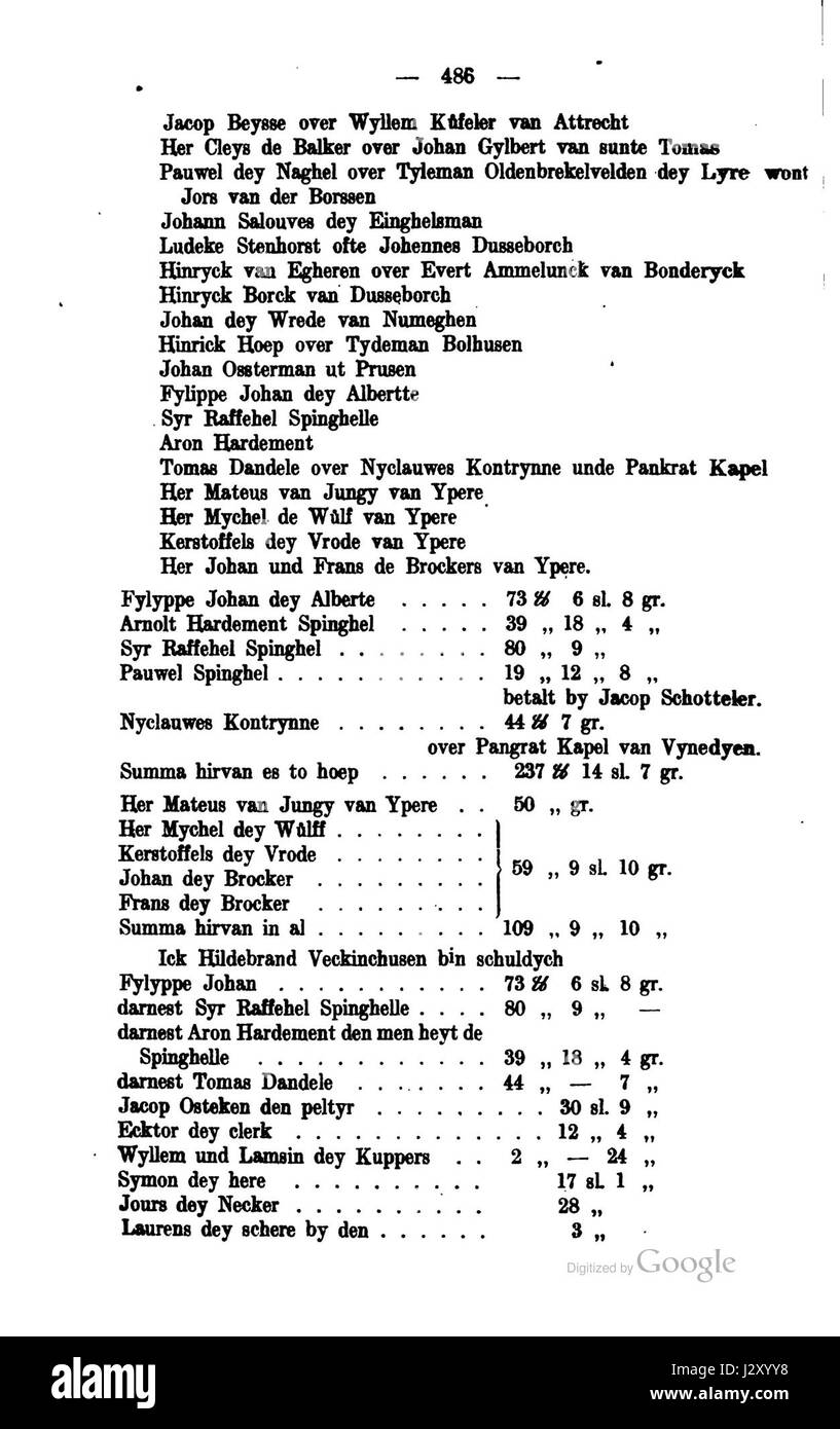 Questo si riferisce a una corrispondenza (Briefwechsel) tra Hildebrand e Veckinchusen, possibilmente correlata alla loro storia di corrispondenza o documentazione. Il numero 486 potrebbe riferirsi a una lettera o a un documento specifico. Foto Stock