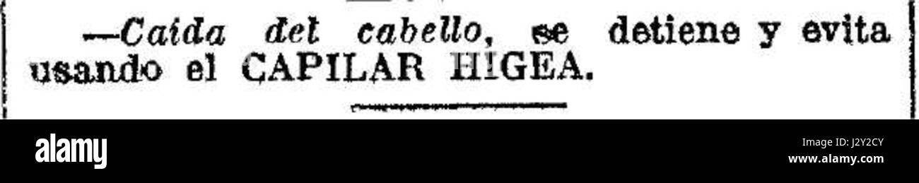 Il "Capilar Higea" è un marchio storico legato a un prodotto per la perdita dei capelli, pubblicizzato nel 1915. Questo annuncio, datato 6 novembre 1915, promuove un rimedio per la perdita di capelli, riflettendo gli approcci all'inizio del XX secolo per la cura dei capelli e prodotti per la salute. Foto Stock