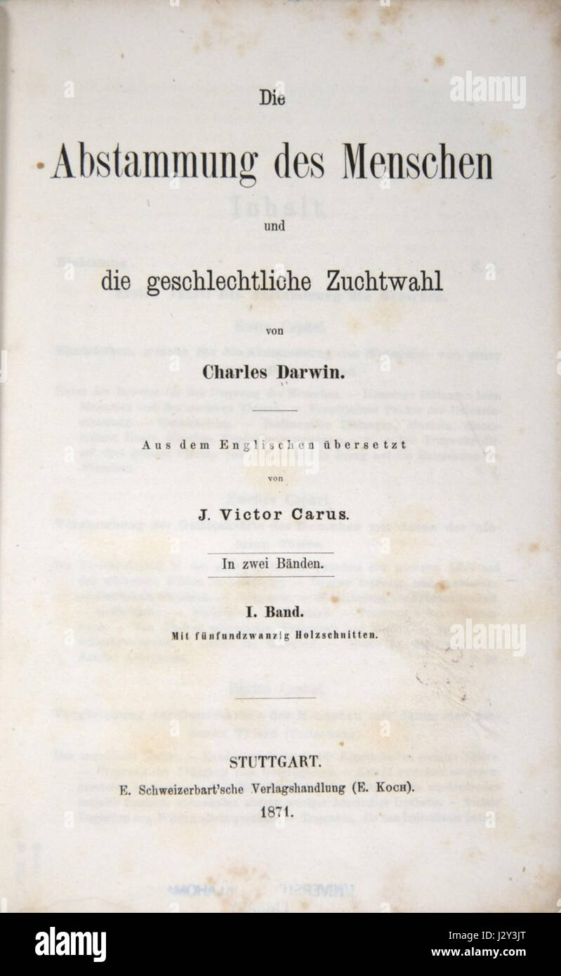 Abstammung des Menschen Titlepage 1871 Foto Stock