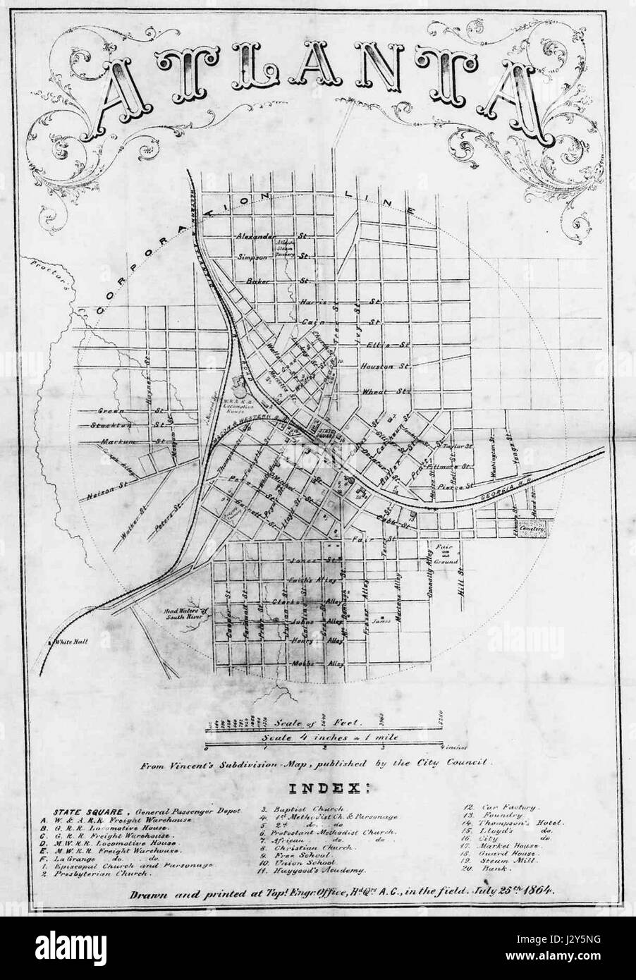 Atlanta. Da Vincent suddivisione della mappa - Esercito del Cumberland 1864 Foto Stock