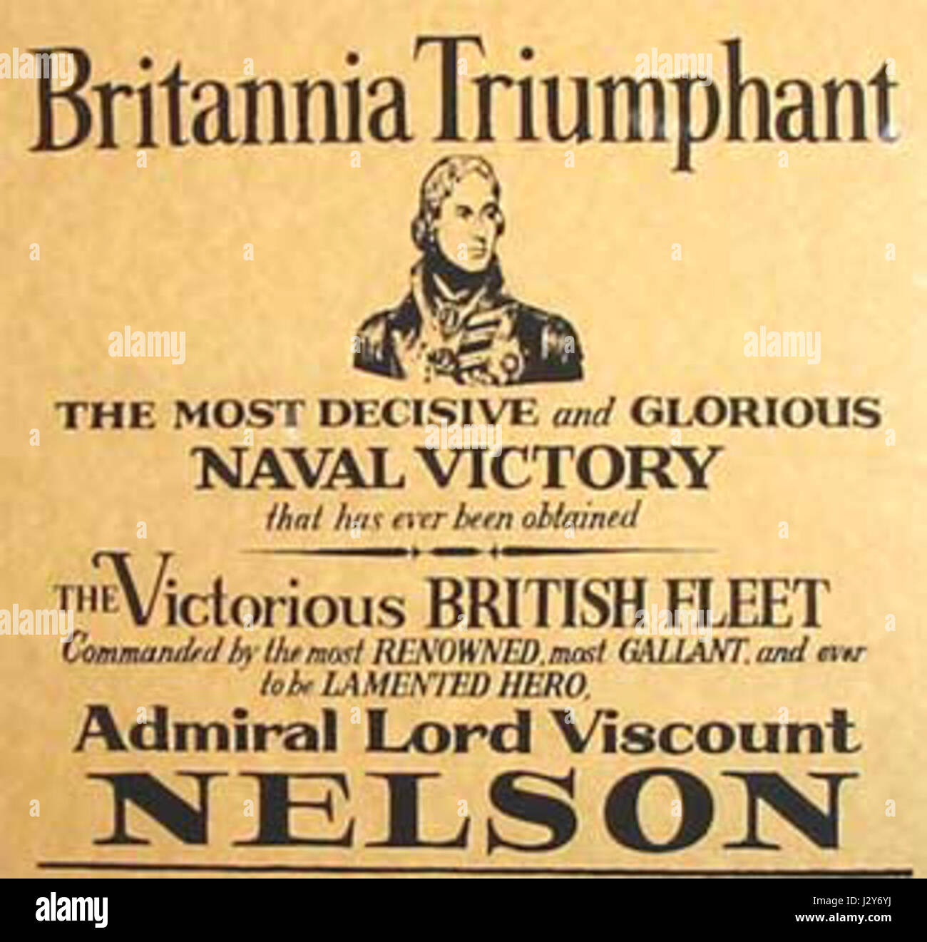 Un poster storico che commemora la battaglia di Trafalgar, avvenuta nel 1805. Segnò una significativa vittoria navale per la Royal Navy britannica contro la flotta di Napoleone. Foto Stock