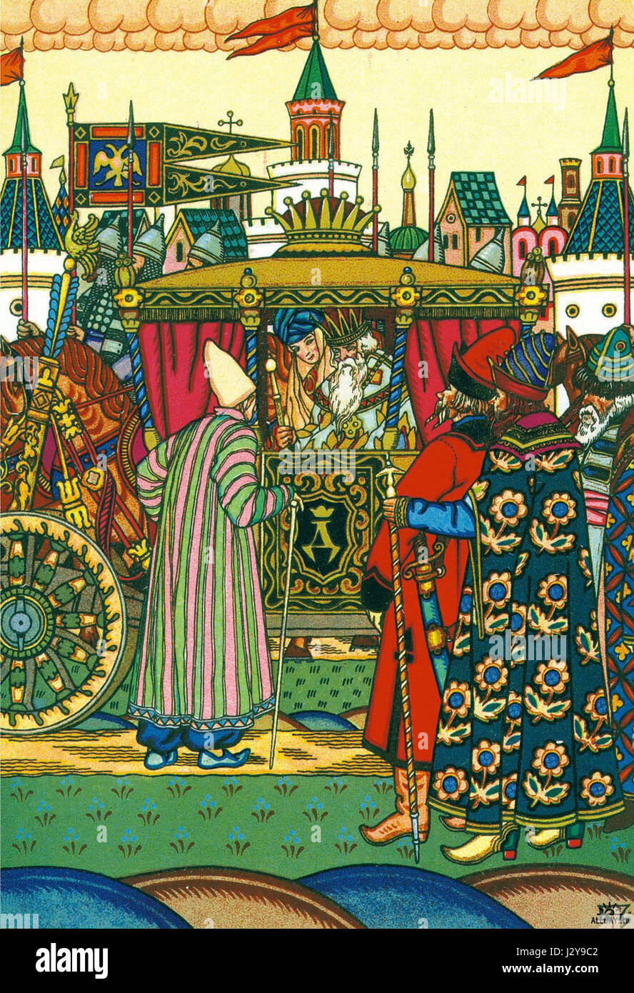 Il gallo d'oro di Boris Zvorykin è una rappresentazione artistica ispirata alla famosa opera. Questa variazione mostra il suo approccio distintivo all'interpretazione visiva dell'opera classica. Foto Stock