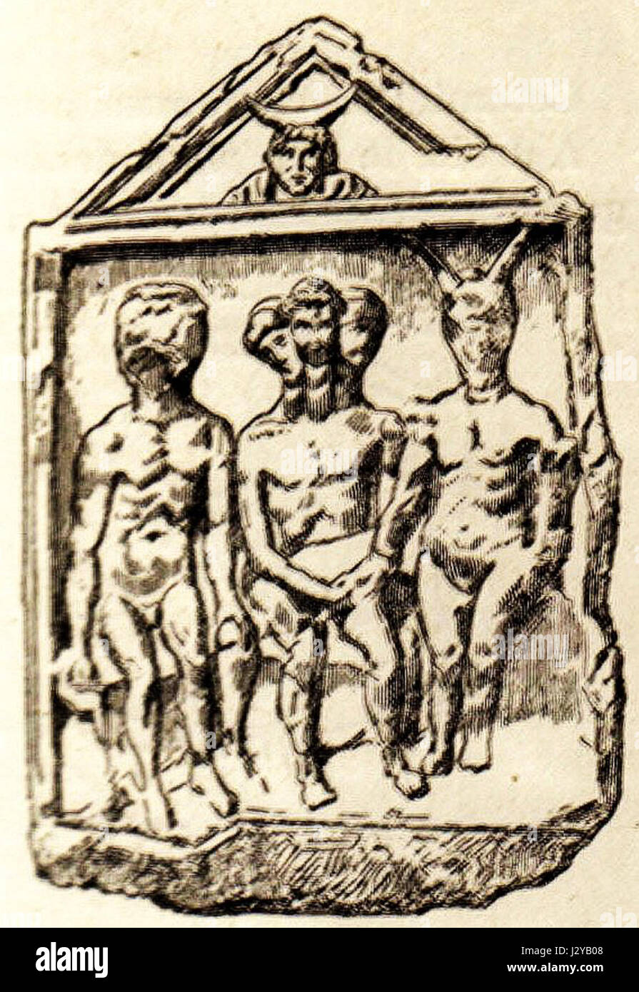 L'Autel eduen trois dieux si riferisce a un antico altare dedicato a tre dei, che riflette le pratiche religiose e il politeismo delle prime società europee o mediterranee. Foto Stock