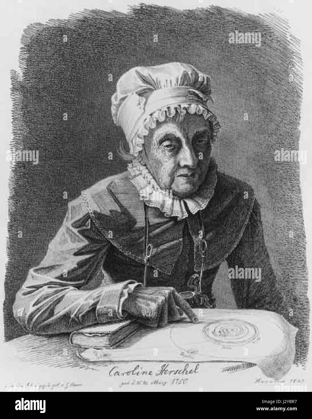 Caroline Herschel fu un'astronoma tedesca pioniera, nota per la sua scoperta di comete e contributi alla ricerca astronomica nel XVIII secolo. Foto Stock