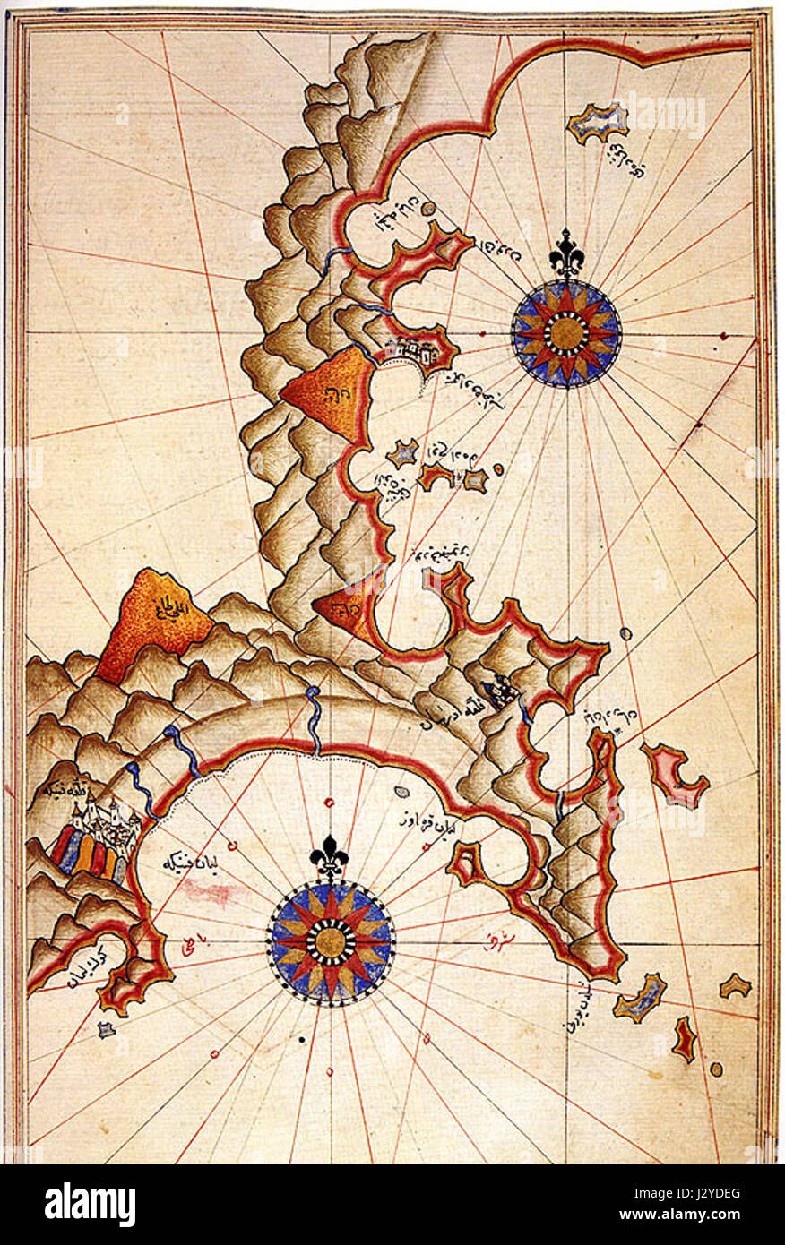 Cape Adrasan e la Riviera di Finike da Piri Reis Foto Stock