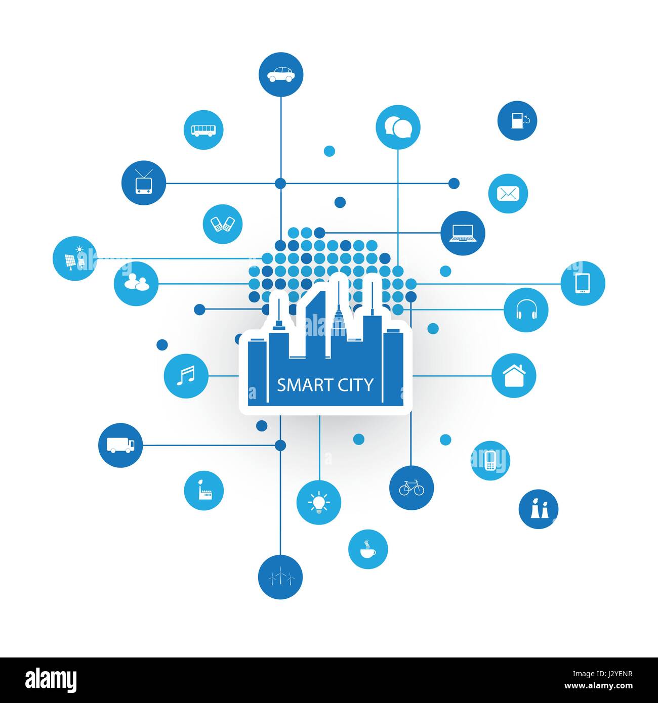 Colorate Smart City Design Concept con icone Illustrazione Vettoriale