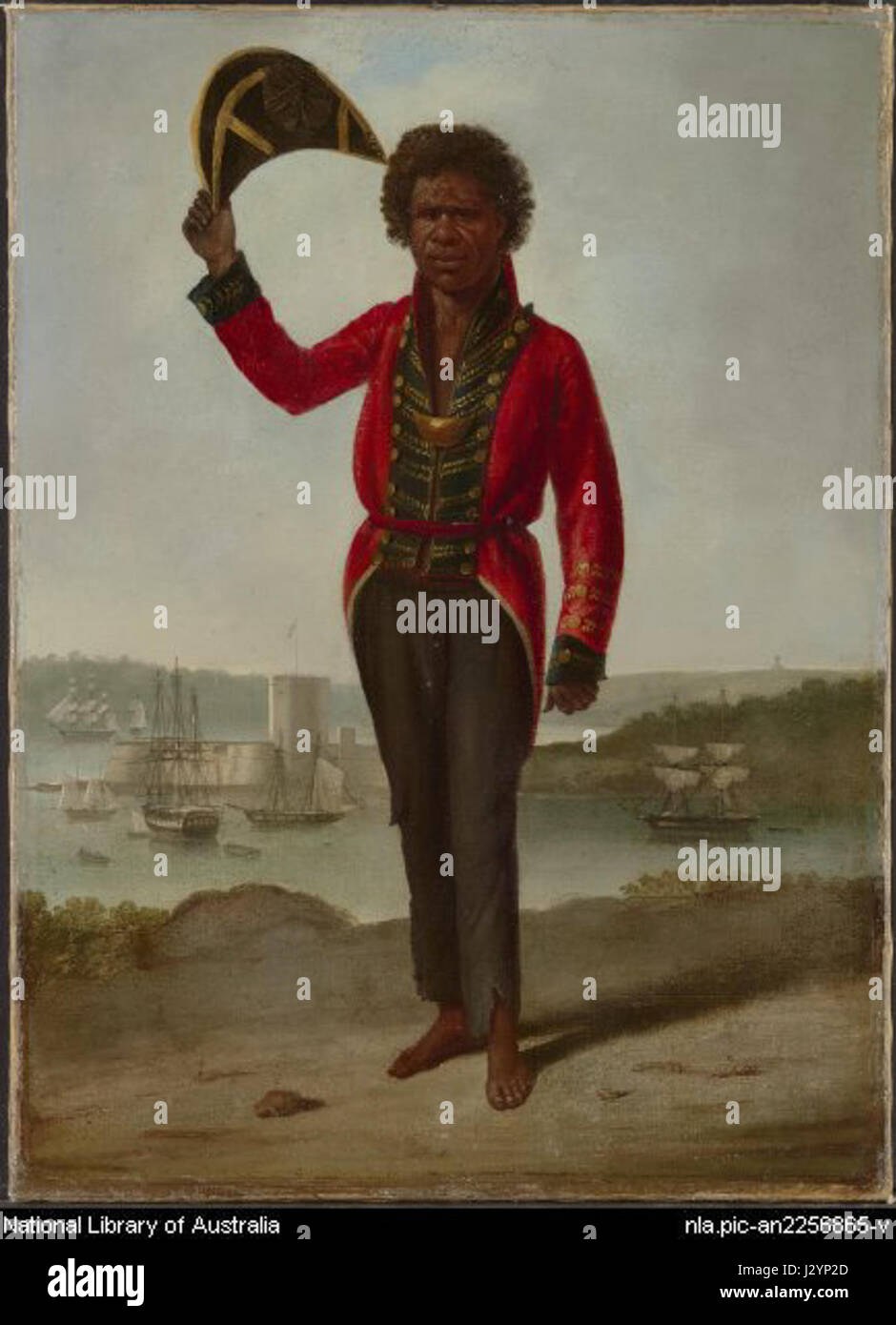 Ritratto di Augustus Earle di Bungaree, un uomo aborigeno australiano, che divenne noto come una figura di spicco durante i primi insediamenti europei in Australia. Foto Stock