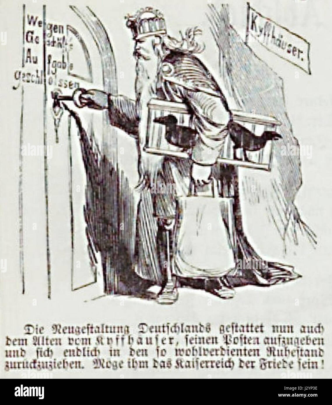 Un fumetto politico satirico intitolato "Barbarossa" da Kladderadatsch, datato 1871. L'immagine critica umoristicamente la politica europea e il clima sociale dell'epoca, usando l'umorismo visivo per evidenziare figure e avvenimenti politici chiave. Foto Stock