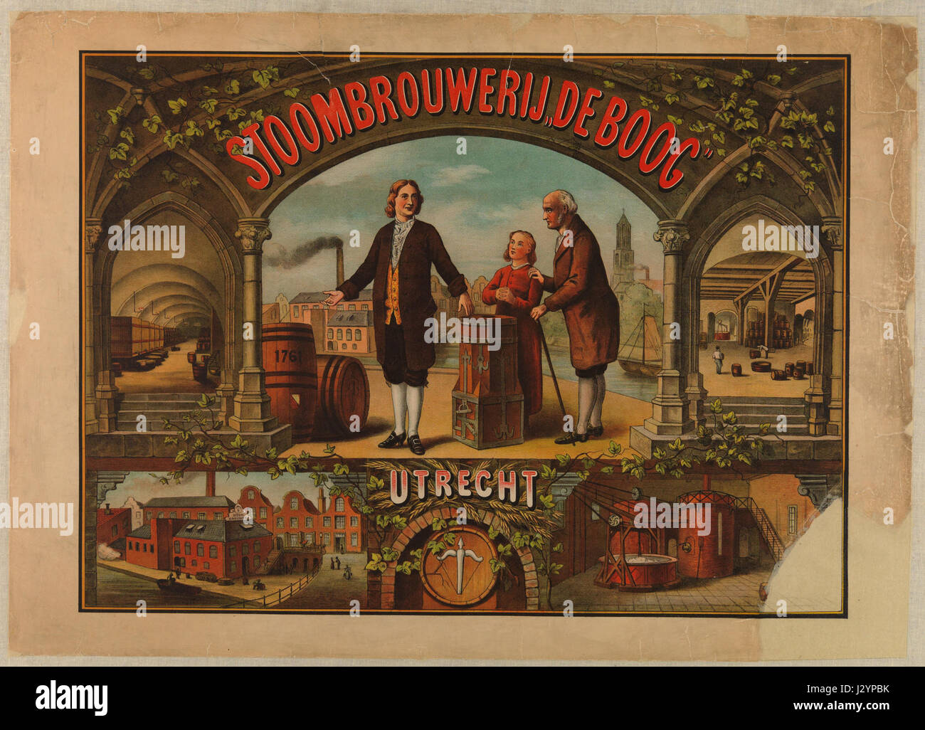 Il Beeldaffiche, o manifesto, raffigura il birrificio *De Boog* di Utrecht, mostrando il ruolo prominente dei birrifici locali nella cultura olandese durante i primi anni del XX secolo. Foto Stock