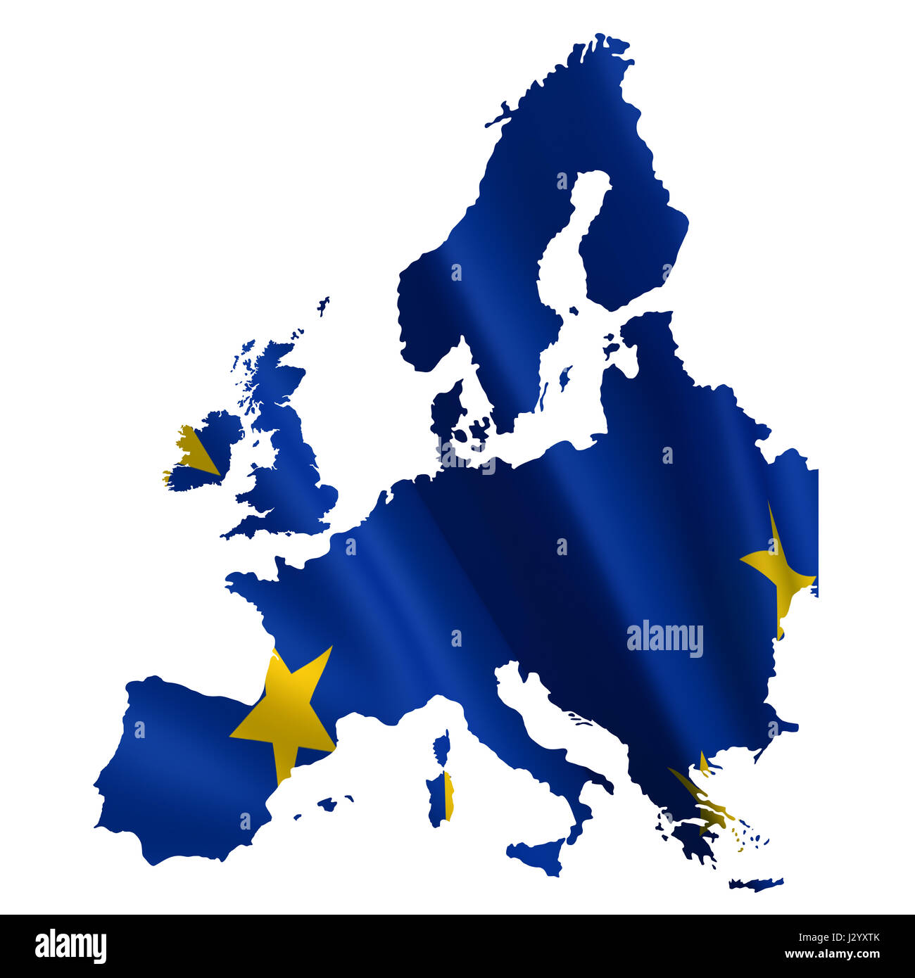 Mappa europea con euro bandiera su sfondo bianco Foto Stock