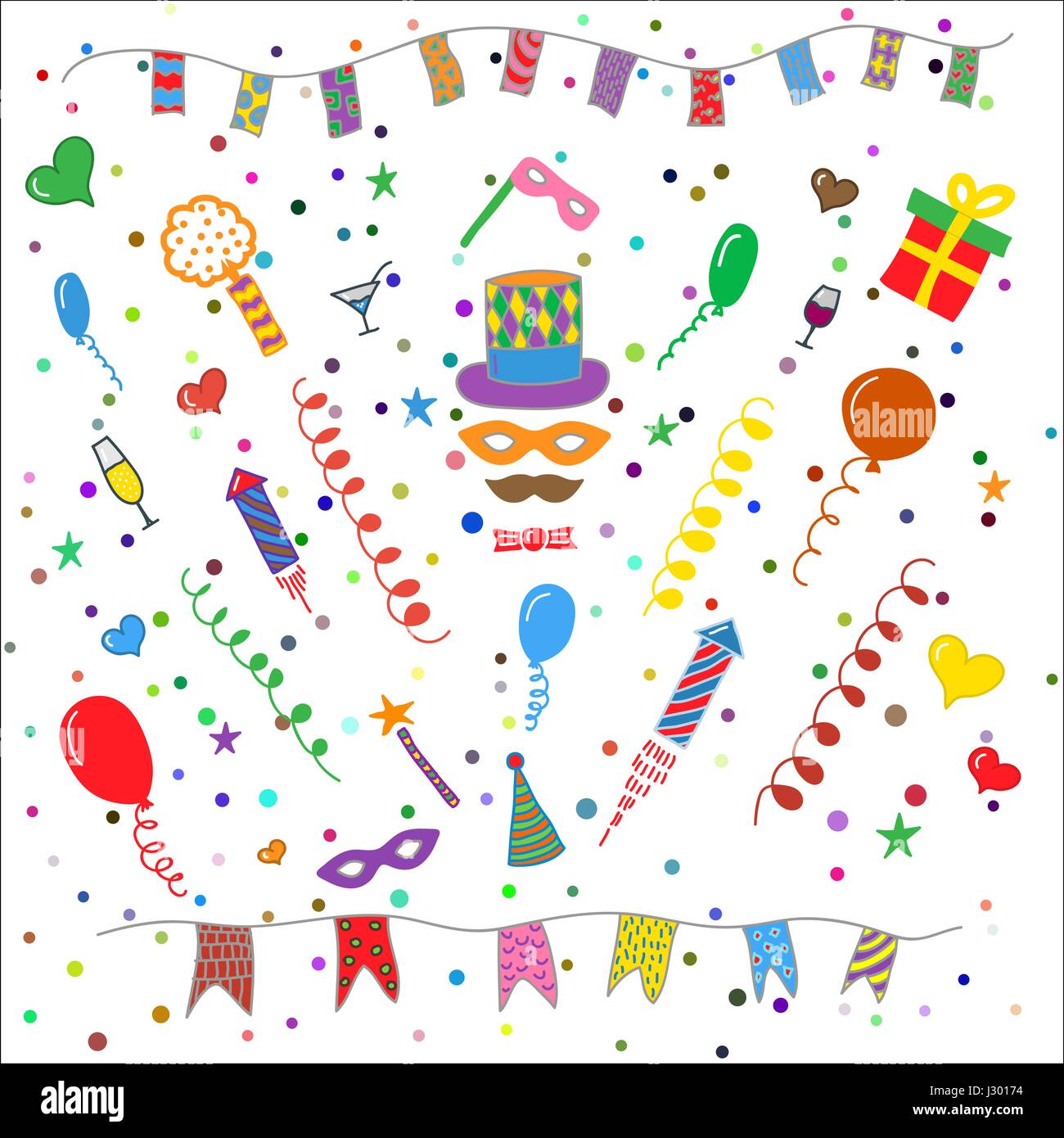 Festa di compleanno della collezione di simboli Illustrazione Vettoriale
