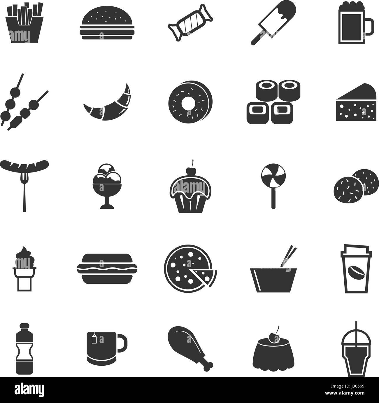 Il fast food icone su sfondo bianco, vettore di stock Illustrazione Vettoriale