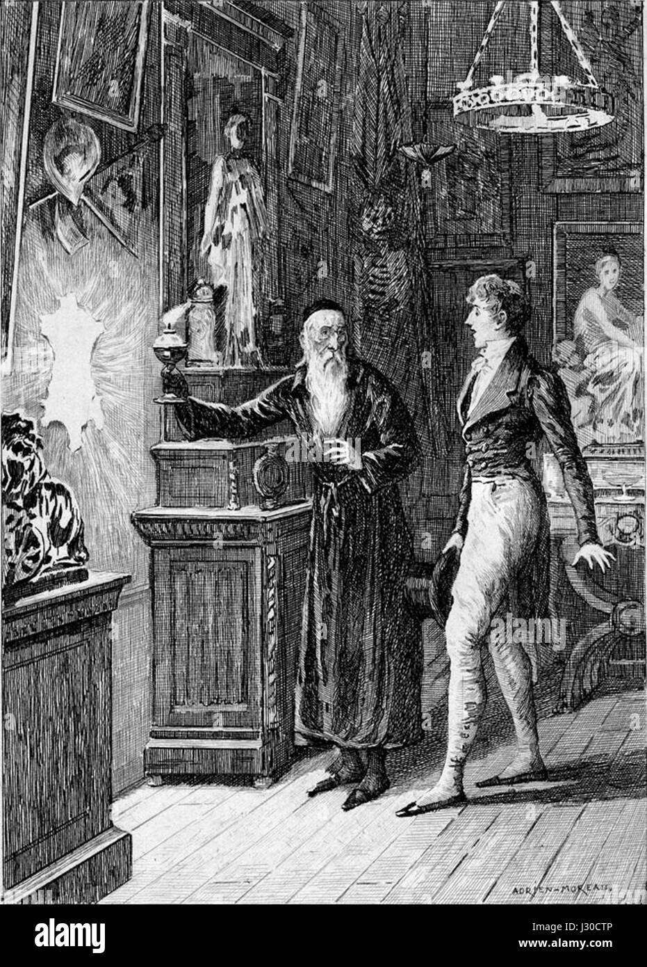 HonorÃ© de Balzac *la Peau de chagrin* (la pelle magica) è un romanzo classico che esplora temi di ambizione, disperazione e condizione umana. Si concentra su un uomo la cui vita è legata ad un oggetto magico che concede desideri a costo della sua vita. Foto Stock