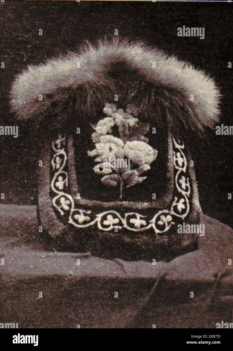 Uno sgabello per carrello è un piccolo mobile portatile progettato per essere utilizzato in un carrello. Serve come poggiapiedi, fornendo comfort durante i viaggi, e fu spesso trovato nel XIX secolo, in particolare nelle famiglie benestanti o di alta classe e nelle carrozze trainate da cavalli. Foto Stock