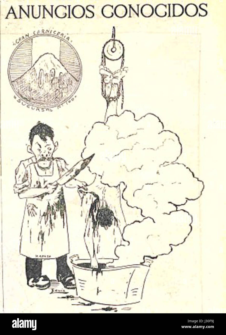 La Caricatura de Zapata è un cartone animato politico che probabilmente ritrae Emiliano Zapata, un leader della rivoluzione messicana. Conosciuto per la sua posizione rivoluzionaria, Zapata è spesso raffigurato nell'arte politica che riflette il suo sostegno alla riforma agraria. Foto Stock