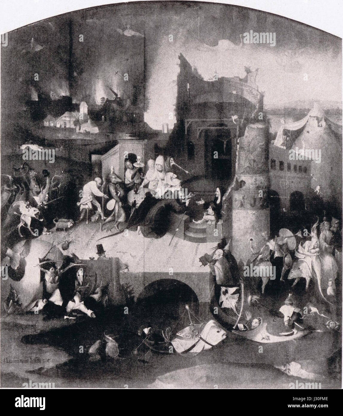 Questa opera è una riproduzione o reinterpretazione del pannello centrale di un pezzo di Jheronimus Bosch, un rinomato pittore olandese. Bosch è noto per le sue raffigurazioni fantasiose e spesso surreali di temi religiosi e morali, e questo pezzo riflette queste influenze. Foto Stock Questa opera è una riproduzione o reinterpretazione del pannello centrale di un pezzo di Jheronimus Bosch, un rinomato pittore olandese. Bosch è noto per le sue raffigurazioni fantasiose e spesso surreali di temi religiosi e morali, e questo pezzo riflette queste influenze. Foto Stock