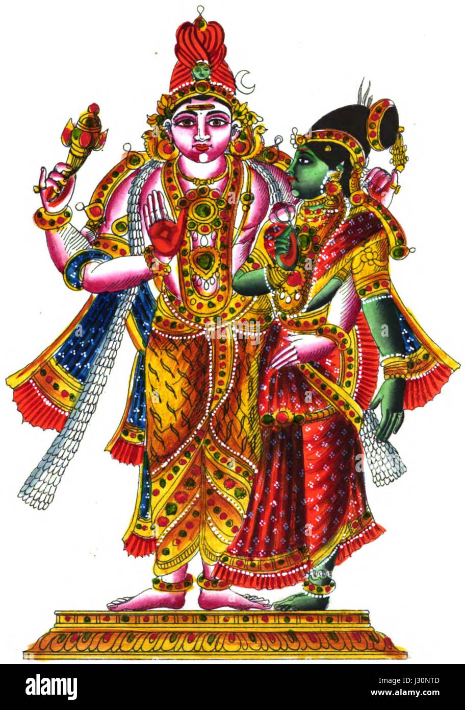 Il Chandrashekhara Murti è una rappresentazione di Lord Shiva nell'iconografia indù. Raffigura la divinità in una posa serena e meditativa, simboleggiando la tranquillità e il potere spirituale, comunemente presenti nei templi dedicati al culto indù. Foto Stock