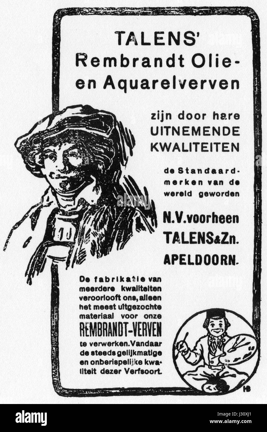 Advertentie Talens si riferisce agli annunci della compagnia Talens, nota per le sue forniture d'arte di alta qualità e i materiali utilizzati dagli artisti di tutto il mondo. Foto Stock