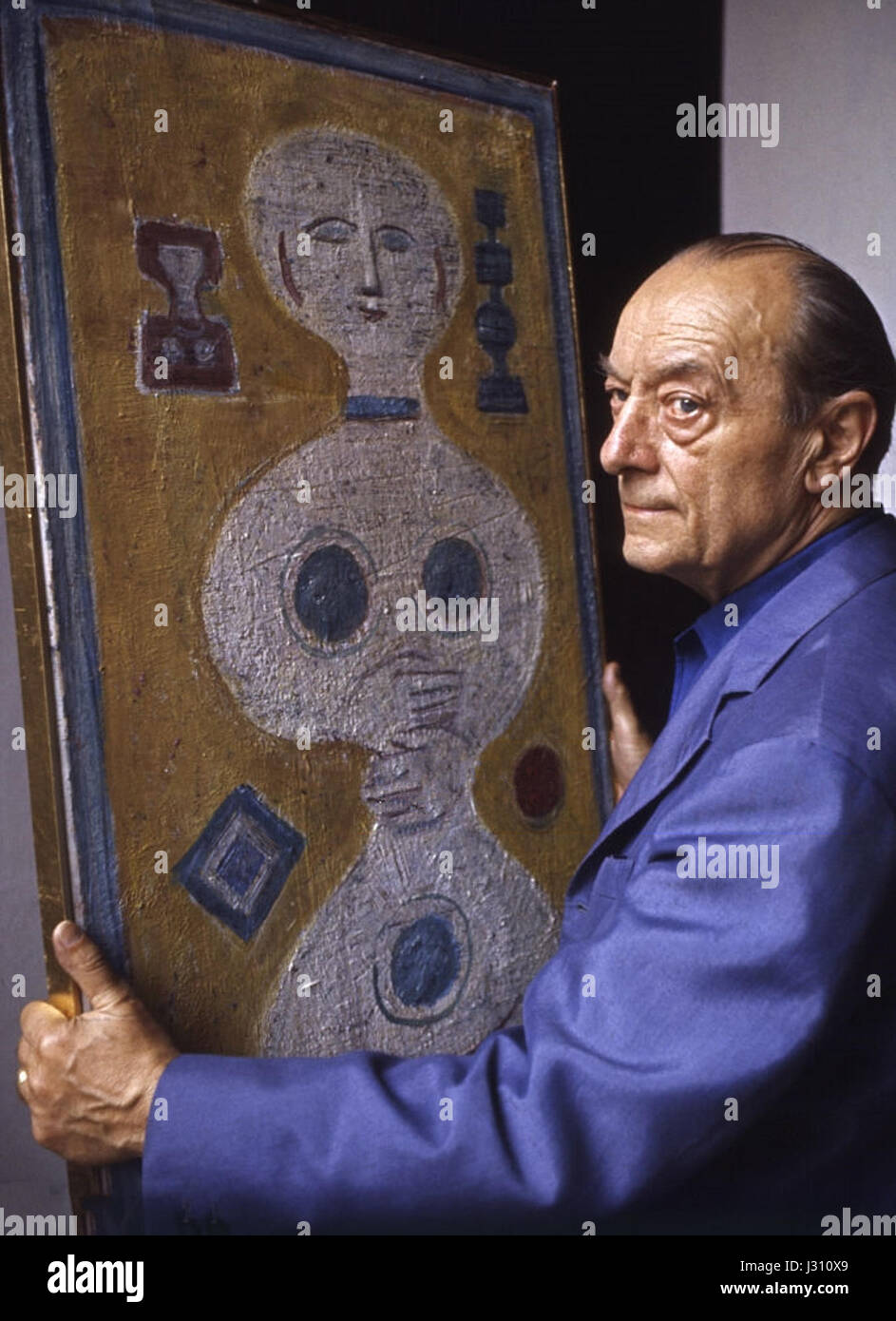 Un'opera dell'artista italiano massimo Campigli del 1967, che mostra il suo stile unico mescolando modernismo e influenze classiche. Il pezzo riflette l'uso distintivo di Campigli di forme geometriche e simboliche, spesso esplorando temi di figure umane e archetipi. Foto Stock