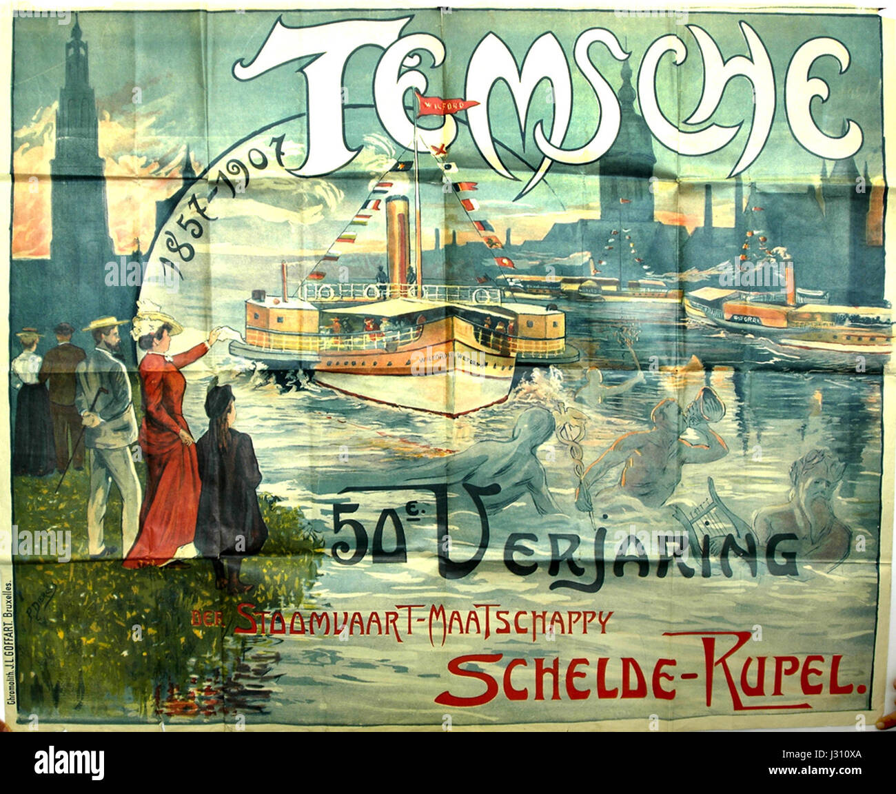 L'"Affiche Schelde & Rupel" è un poster storico relativo ai fiumi Schelde e Rupel in Belgio. I fiumi sono significativi per il loro ruolo nel commercio locale, nella navigazione e nella storia culturale della regione. Foto Stock