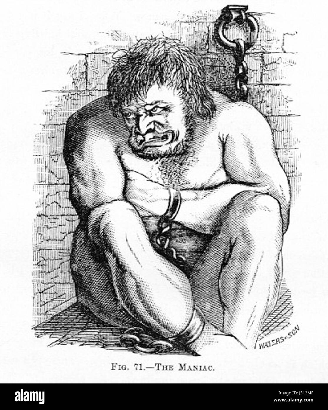 "Il Maniaco" di Charles Bell è un'opera famosa che descrive lo stato psicologico di un individuo, spesso considerata come un pezzo importante nella comprensione della salute mentale attraverso l'arte. Bell era noto per i suoi studi di anatomia ed emozioni nell'arte. Foto Stock