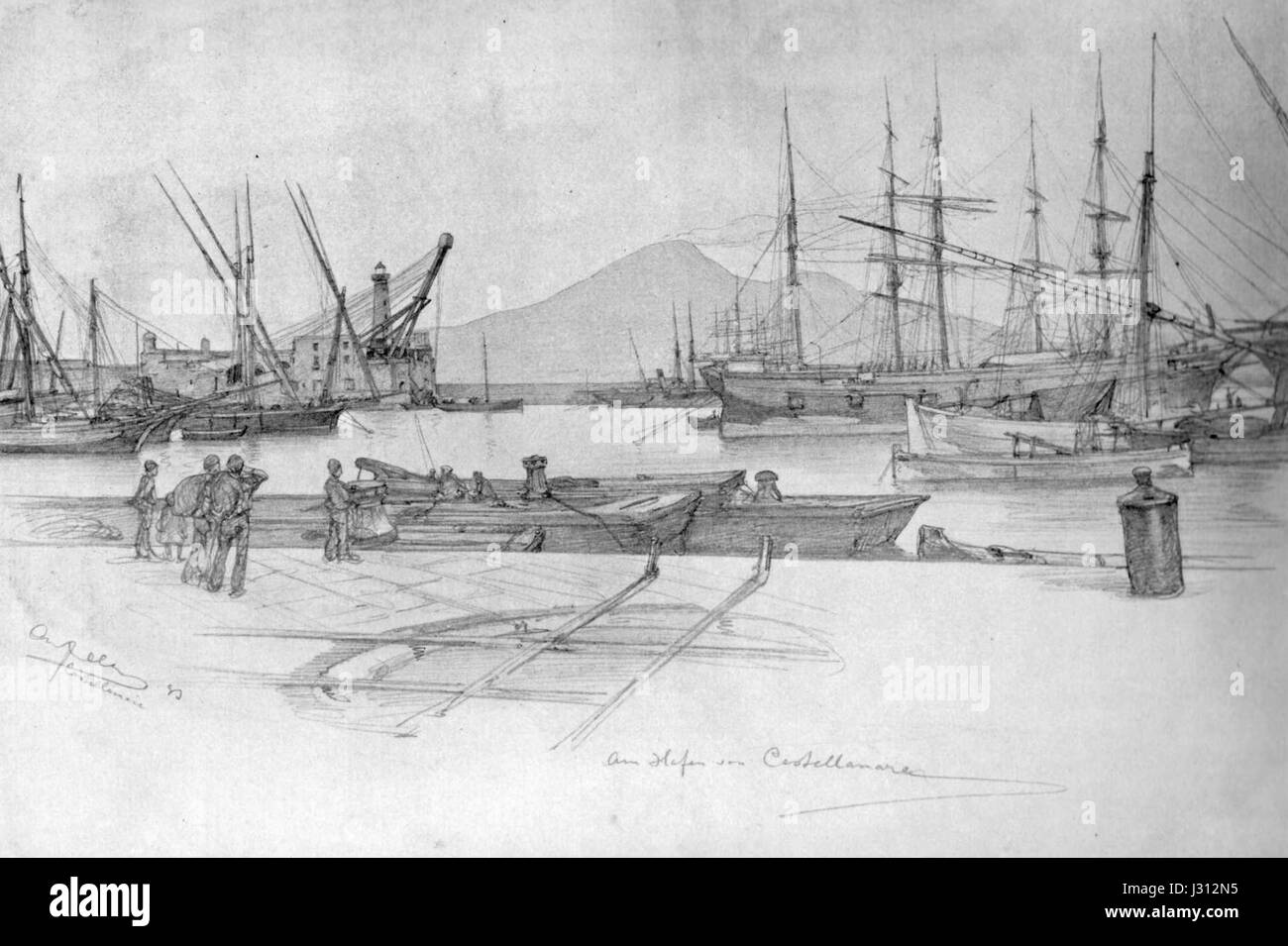 Un'illustrazione o una fotografia di Allers, raffigurante il porto di Castellammare a Napoli, in Italia, che cattura il paesaggio e l'attività del porto. Foto Stock