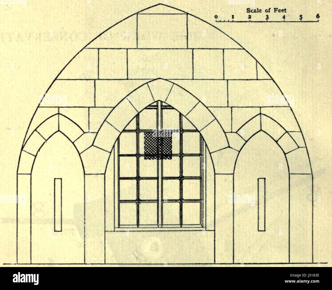 Il lavoro di C.R. Ashbee a Gerusalemme dal 1920-1922 ha comportato significativi contributi architettonici. Questo particolare pezzo, "la finestra dopo l'allargamento", mostra il suo stile di design e la sua visione artistica. Foto Stock