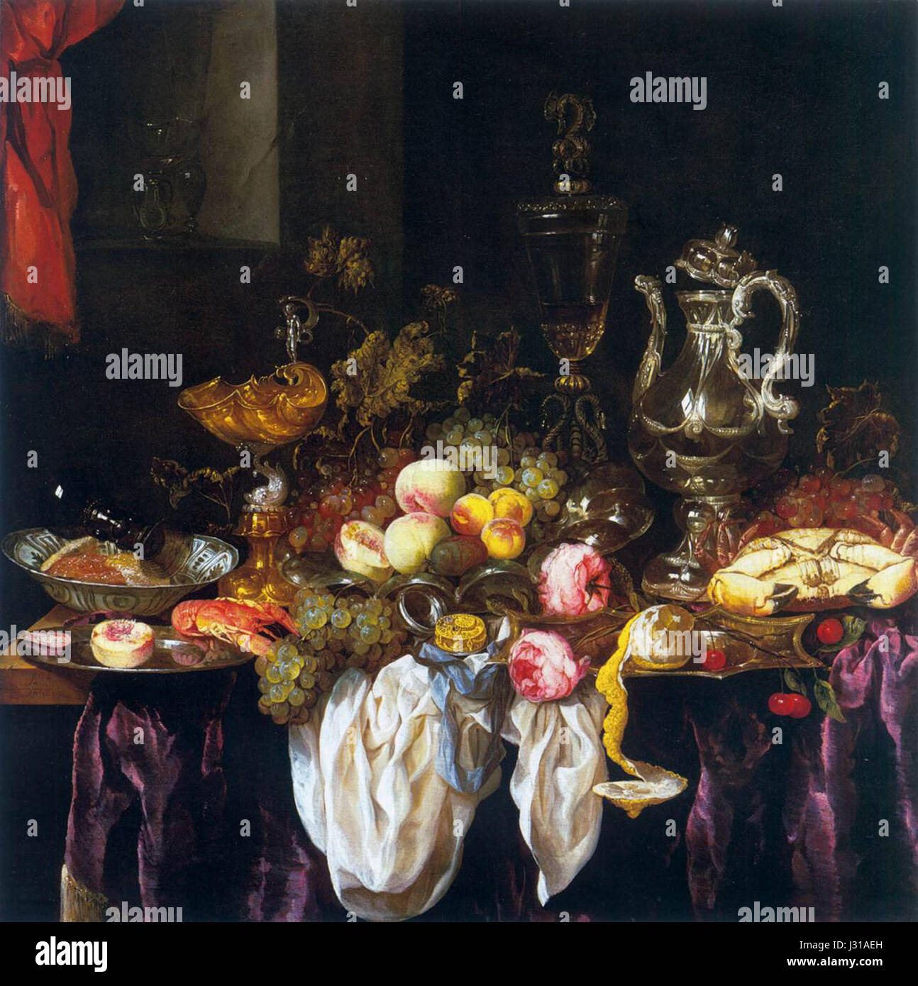 Abraham van Beyeren Still-Life con frutta, Frutti di mare e preziosi oggetti per il servizio da tavola Foto Stock