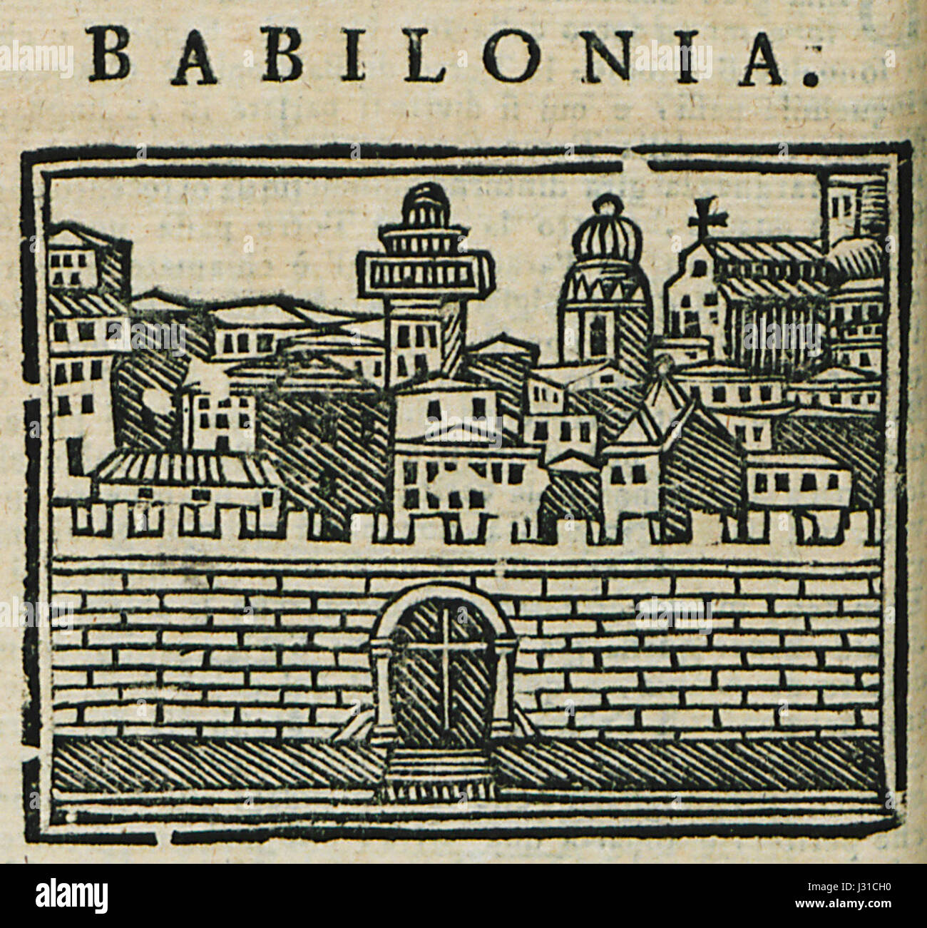 "Babilonia" di bianco Noe, datata 1600, si riferisce a un'opera d'arte o mappa relativa all'antica città di Babilonia. Può rappresentare scene storiche o caratteristiche geografiche della zona. Foto Stock