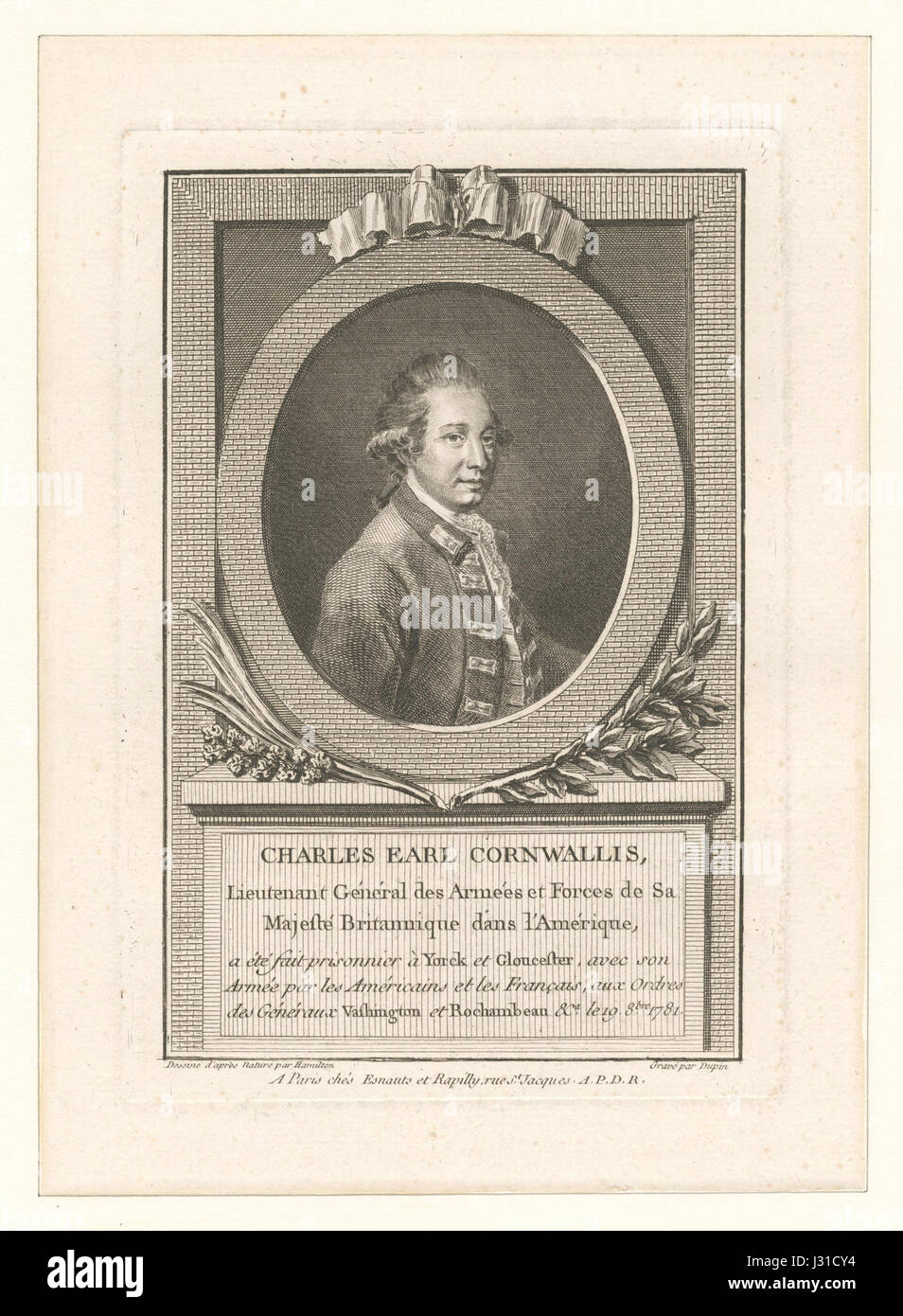 Charles Earl Cornwallis, tenente generale britannico, giocò un ruolo fondamentale nella guerra di indipendenza americana. La sua leadership in battaglie come Yorktown segnò momenti critici della guerra, portando alla sconfitta britannica. Foto Stock