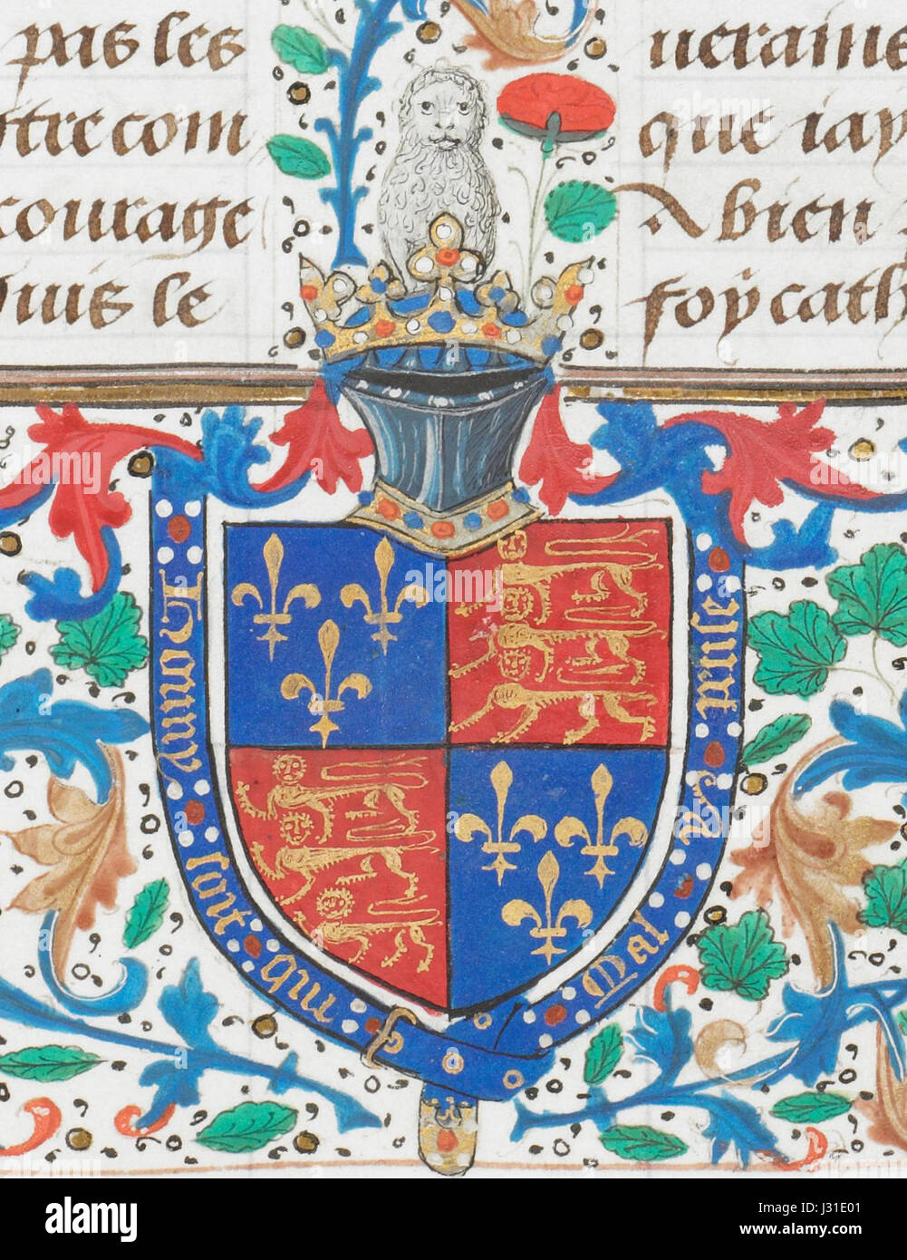Questo riferimento a "BL Royal Vincent of Beauvais 2 ed IV Arms" si riferisce a un oggetto della collezione della British Library, probabilmente un manoscritto storico o uno stemma associato a Edoardo IV d'Inghilterra. Foto Stock