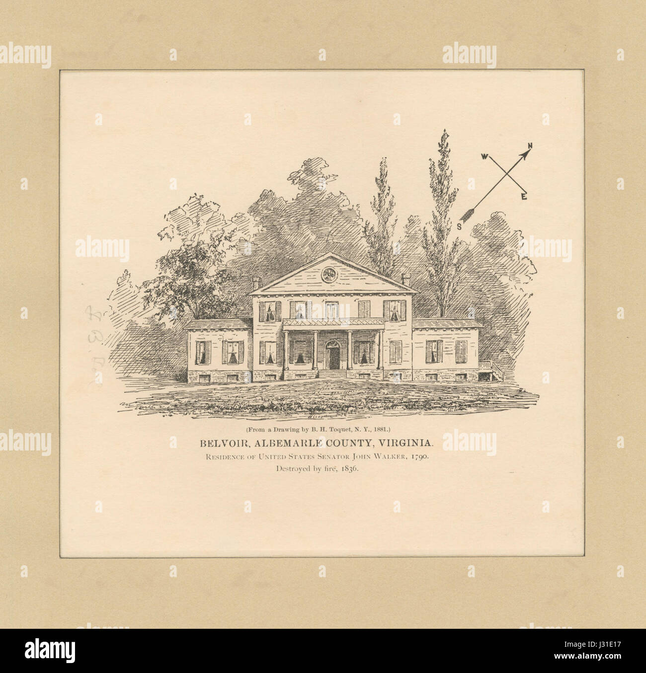 La residenza del senatore statunitense John Walker a Belvoir, Albemarle County, Virginia, costruita nel 1790, è un esempio di architettura e storia americana. Foto Stock