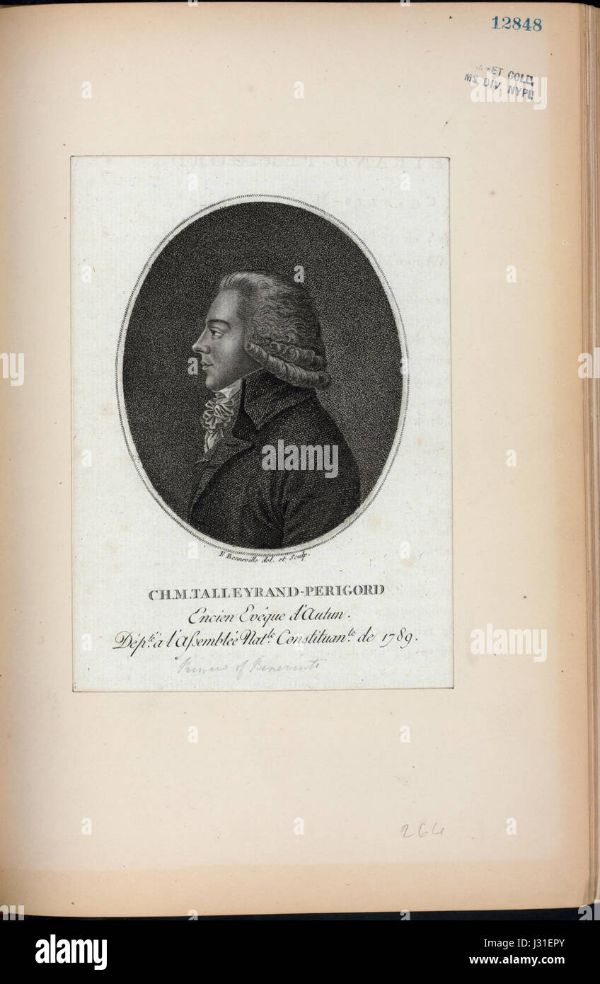 CH. M. Talleyrand-Perigord si riferisce a Charles-Maurice de Talleyrand-Perigord, un diplomatico e statista francese. Il riferimento può riguardare un'opera o un documento conservato nella New York Public Library. Foto Stock
