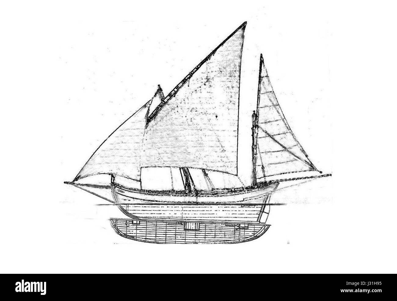 Il termine "barca de mitjana" si riferisce a una barca mediterranea tradizionale, probabilmente proveniente dalla Spagna o dall'Italia, tipicamente utilizzata per la pesca o il trasporto. Foto Stock