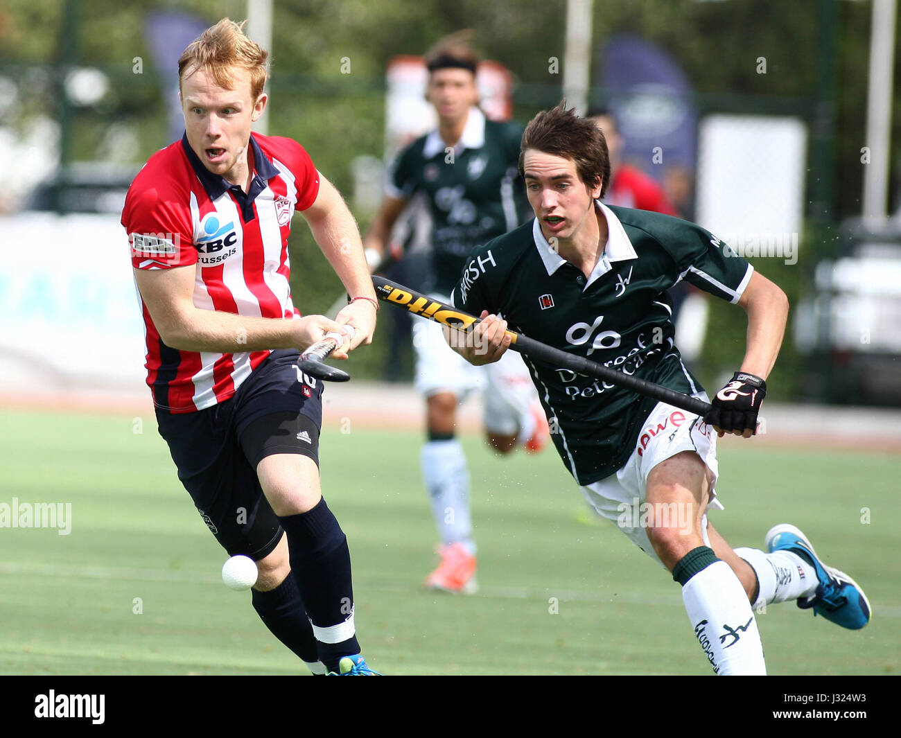 Waterloo, Belgio. 01 maggio, 2017. onore mens lega nazionale dimitri cuvelier di Leopoldo in azione di gioco durante la partita waterloo anatre-leopold. Credito: leo cavallo/alamy live news Foto Stock