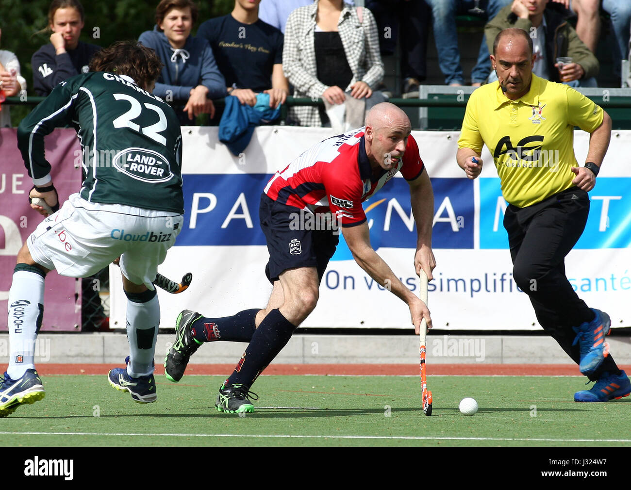 Waterloo, Belgio. 01 maggio, 2017. onore mens campionato nazionale, Glenn turner di Leopoldo in azione di gioco durante la partita waterloo anatre-leopold. Credito: leo cavallo/alamy live news Foto Stock