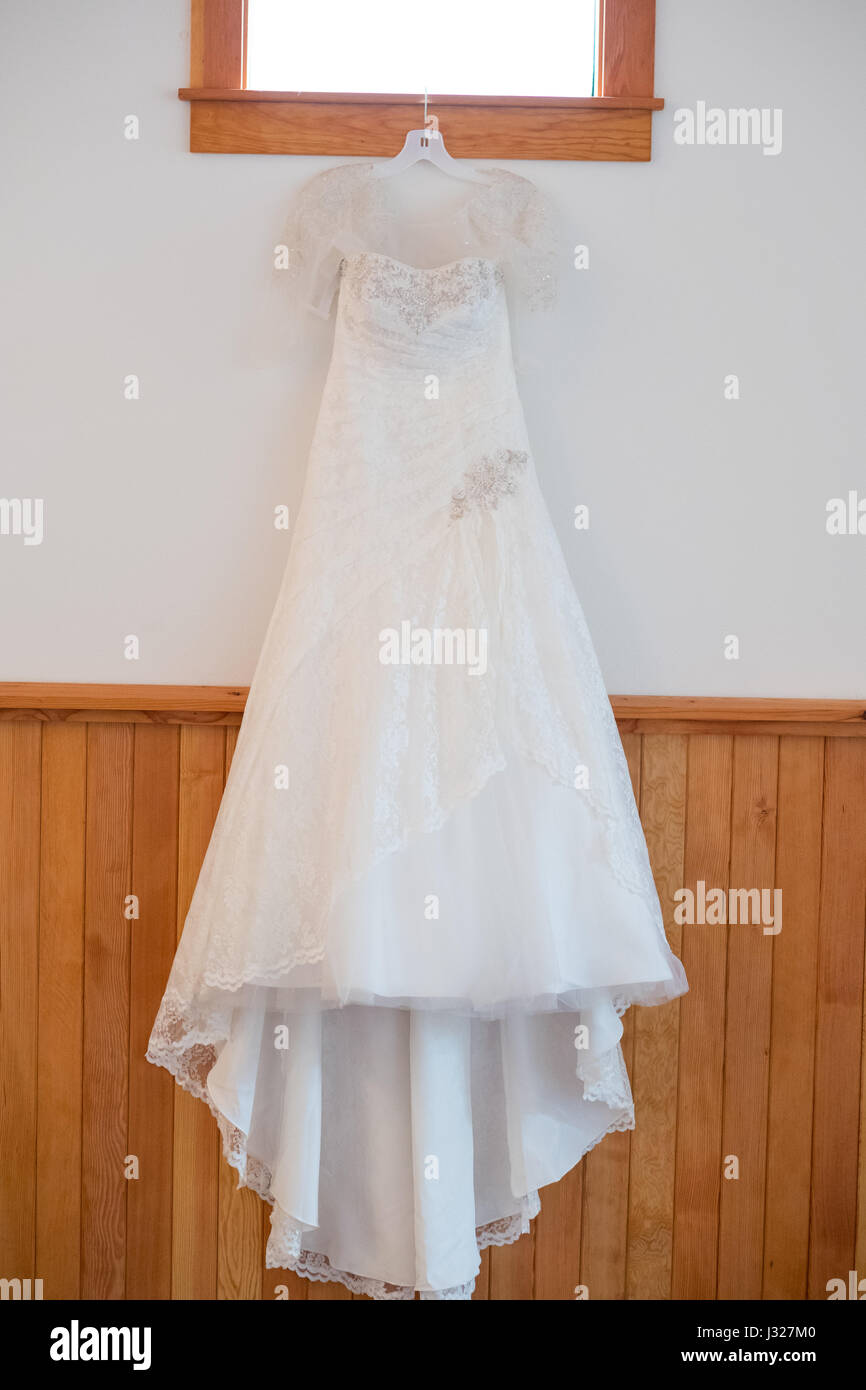 Custom bianco abito da sposa Foto Stock