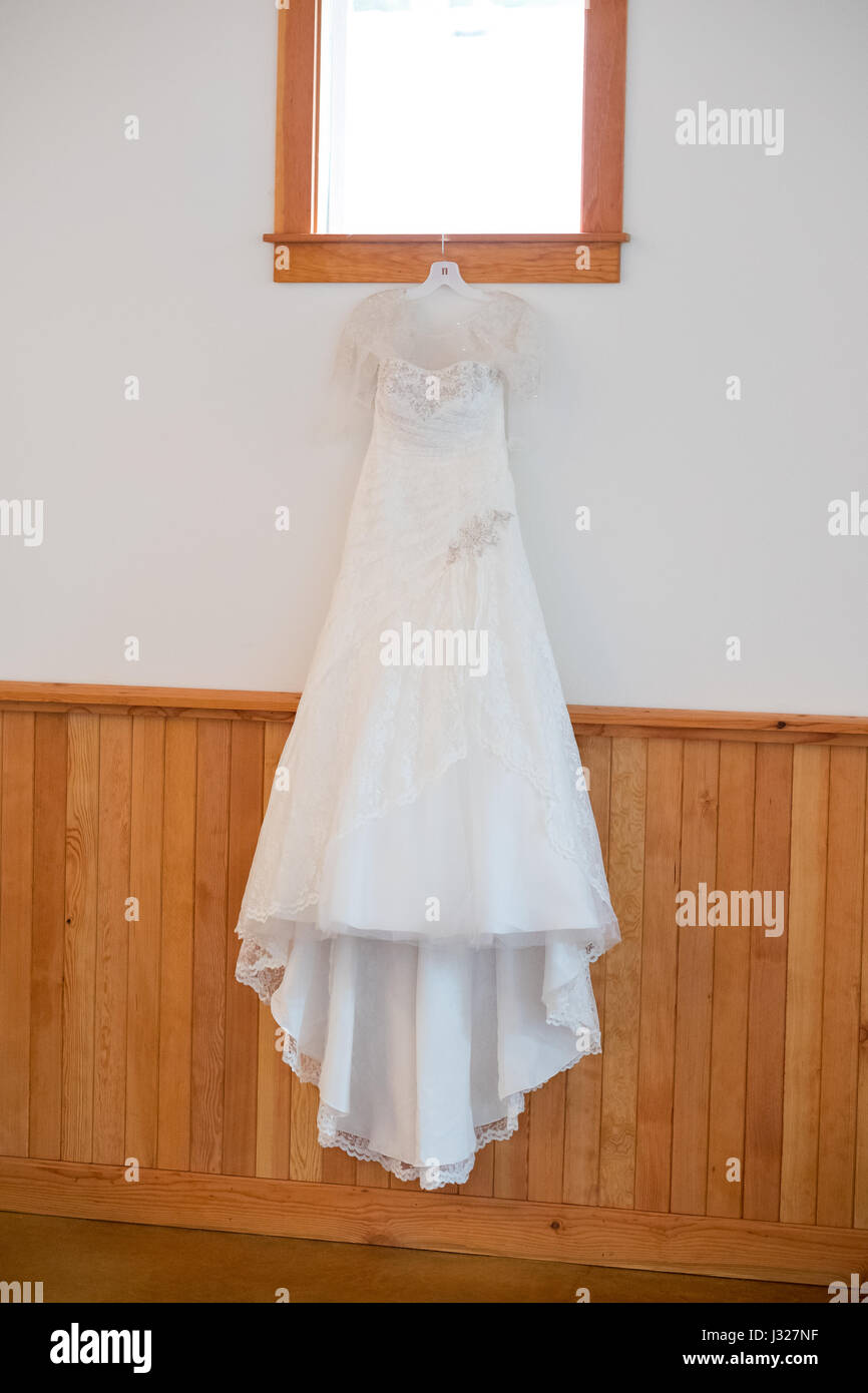 Custom bianco abito da sposa Foto Stock