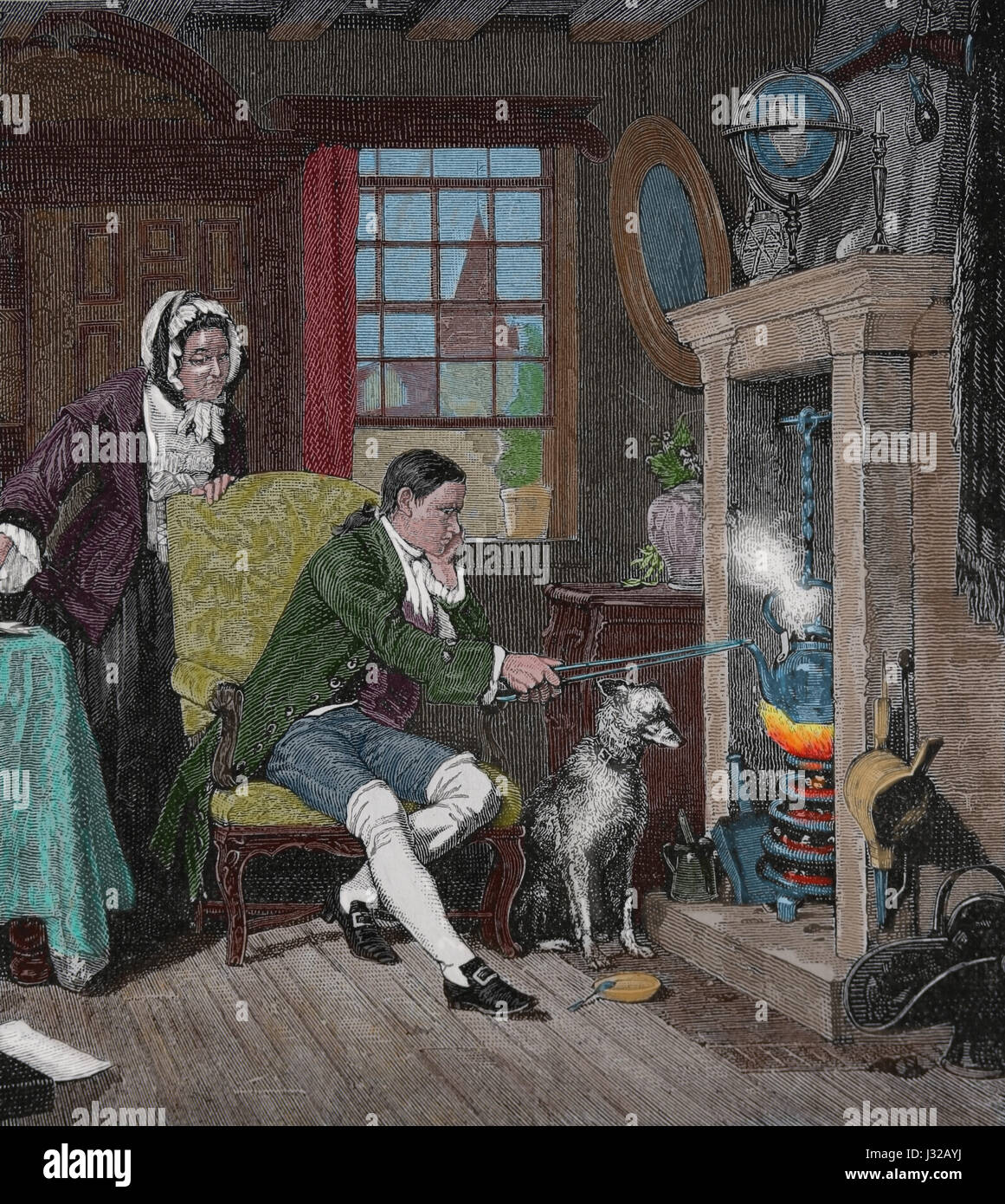 I giovani James Watt (1736-1819)inventore del motore a vapore, fissando un bollitore a vapore. Incisione. Nuestro Siglo, 1883. Edizione spagnola. Foto Stock