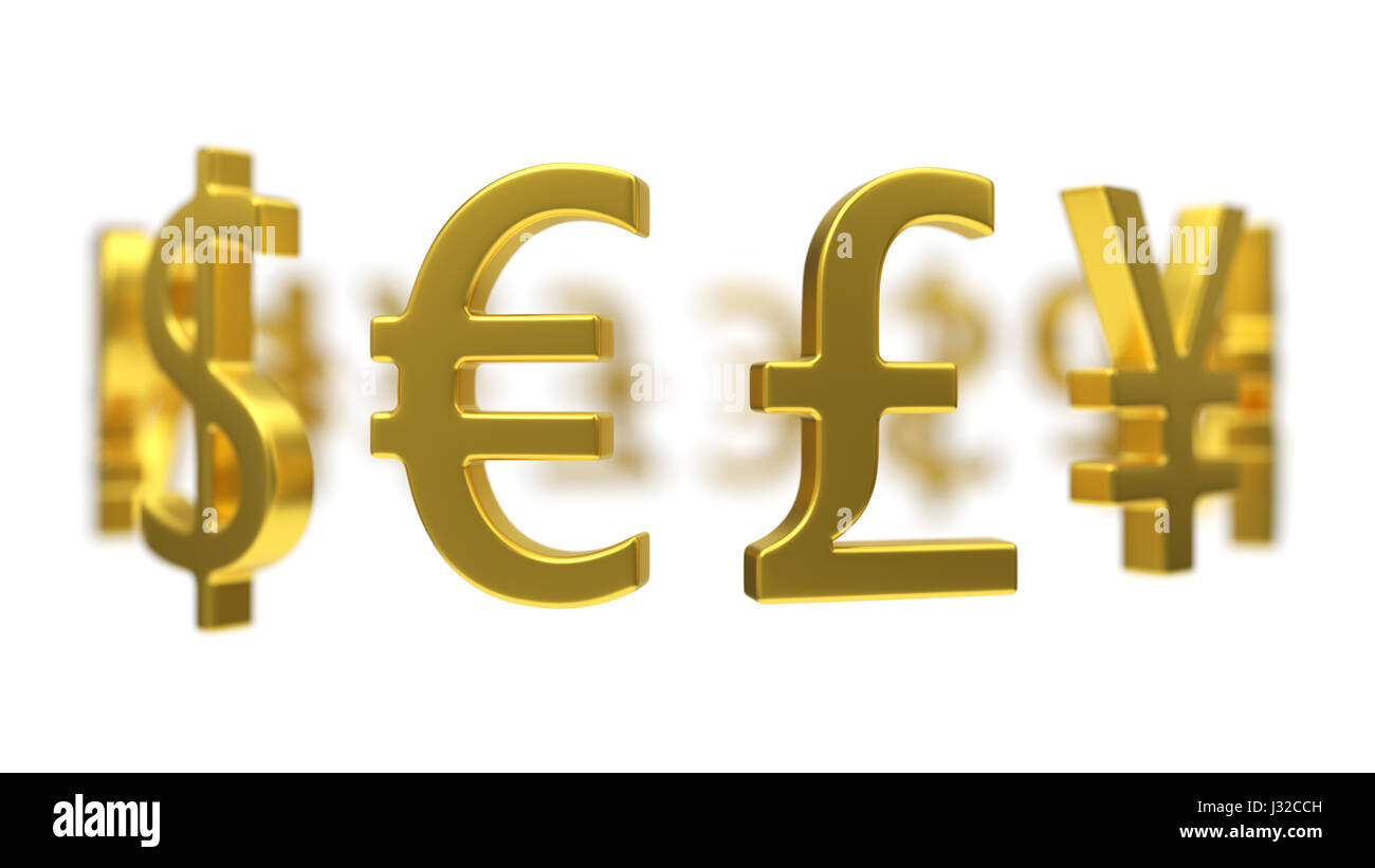 3d illustrazione di simboli di valuta. Foto Stock