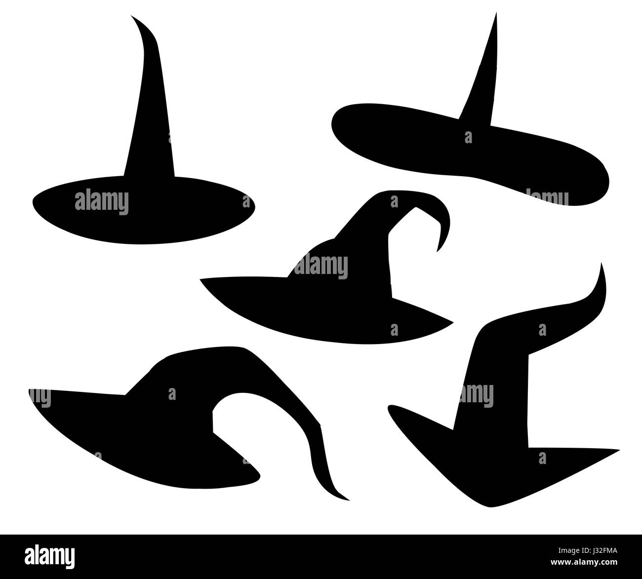 Cappello del Mago prestigiatore cappelli strega halloween con cinghie e fibbie serie halloween. Illustrazione di vettore isolato su sfondo bianco. Illustrazione Vettoriale