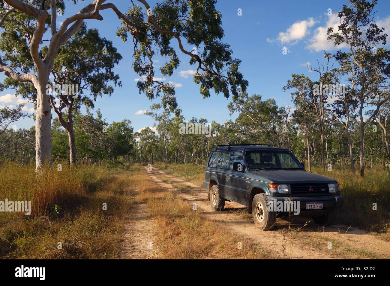 4WD via attraverso la boccola a Jawalbinna da Laura, meridionale di Cape York Peninsula, Queensland, Australia. N. PR Foto Stock