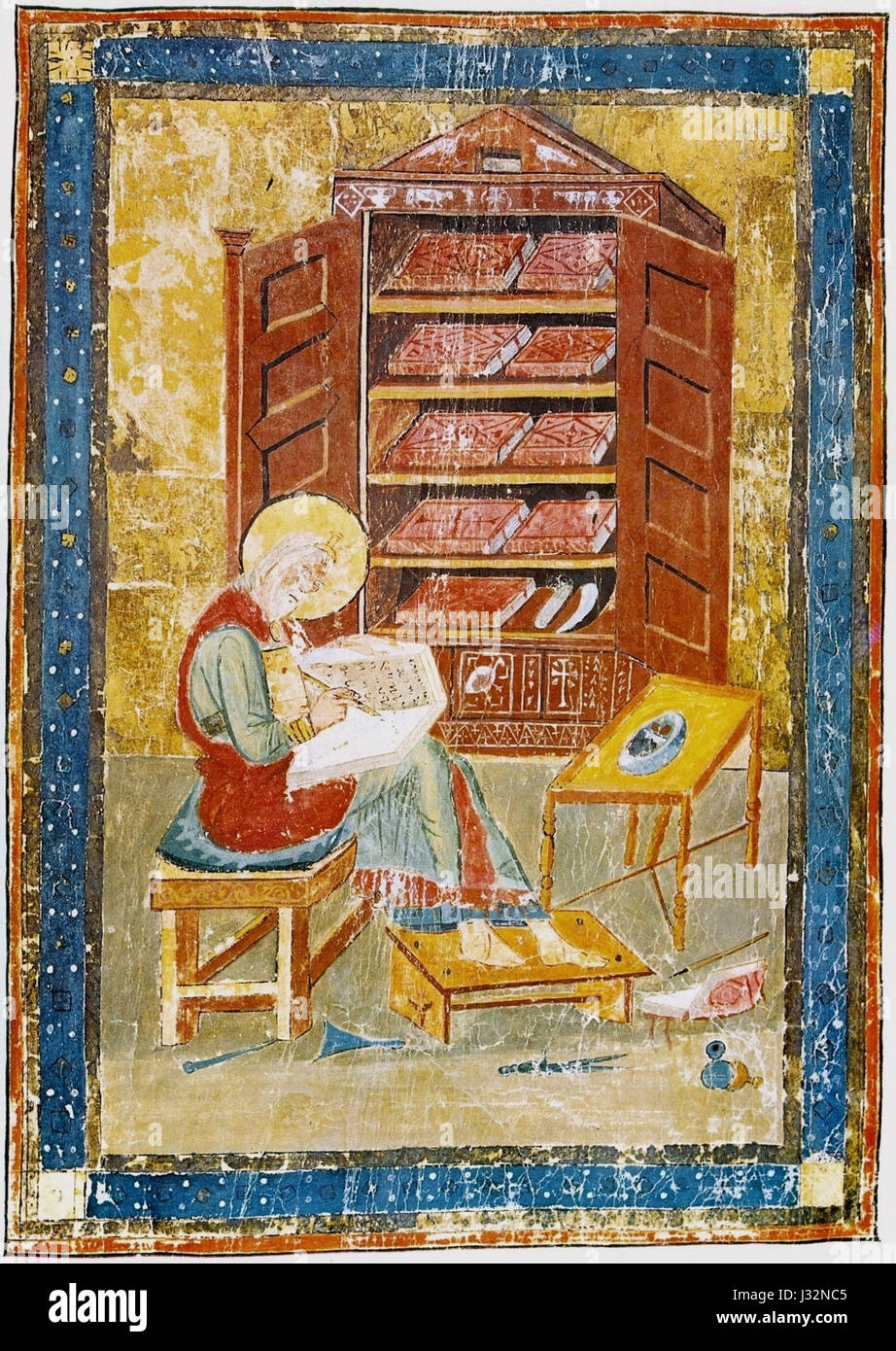 Cassiodoro era uno statista e studioso romano che fondò il monastero di Vivarium. Le sue opere, specialmente nel preservare la conoscenza classica, sono significative per la storia della cultura medievale. Foto Stock